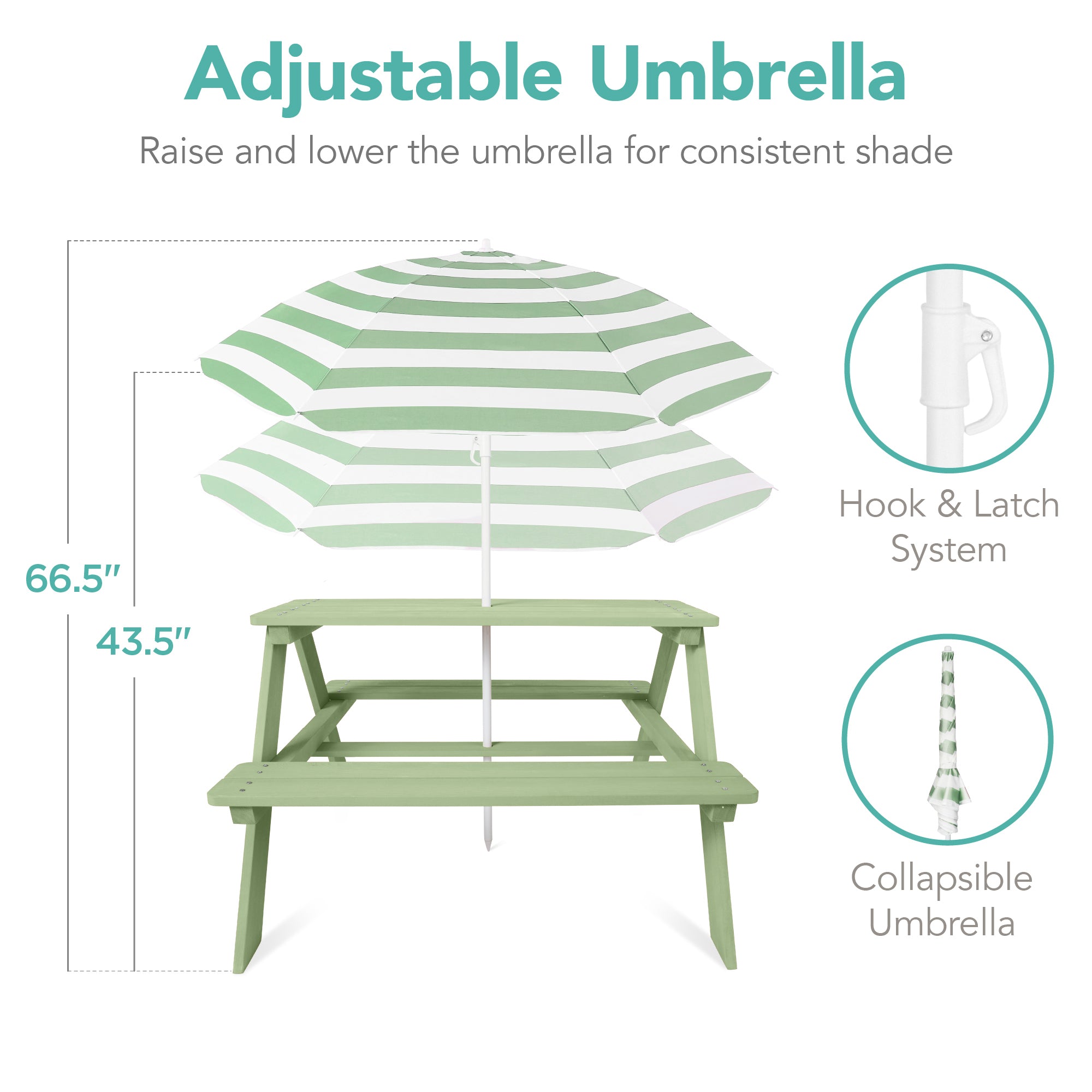 Kids Wooden Outdoor Picnic Table w/ Adjustable Umbrella, Built-In Seats