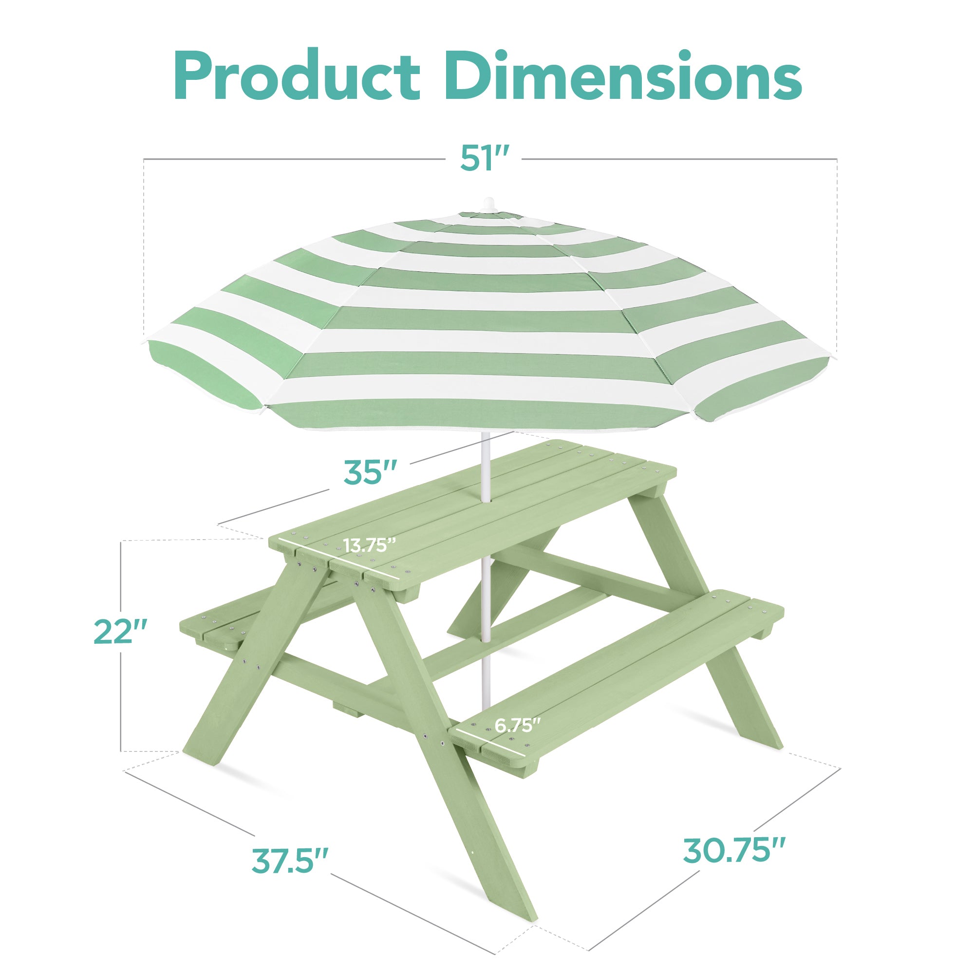 Kids Wooden Outdoor Picnic Table w/ Adjustable Umbrella, Built-In Seats