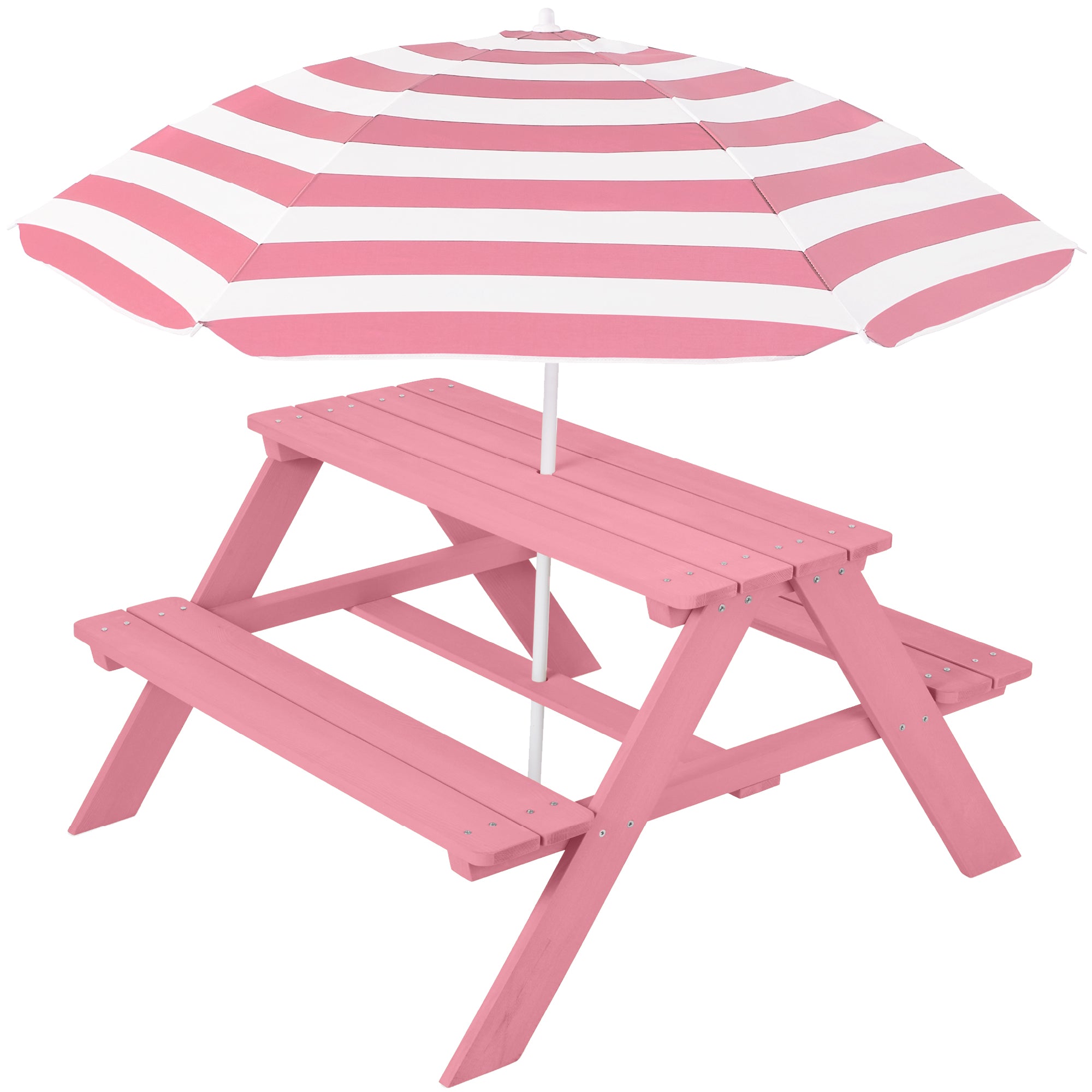 Kids Wooden Outdoor Picnic Table w/ Adjustable Umbrella, Built-In