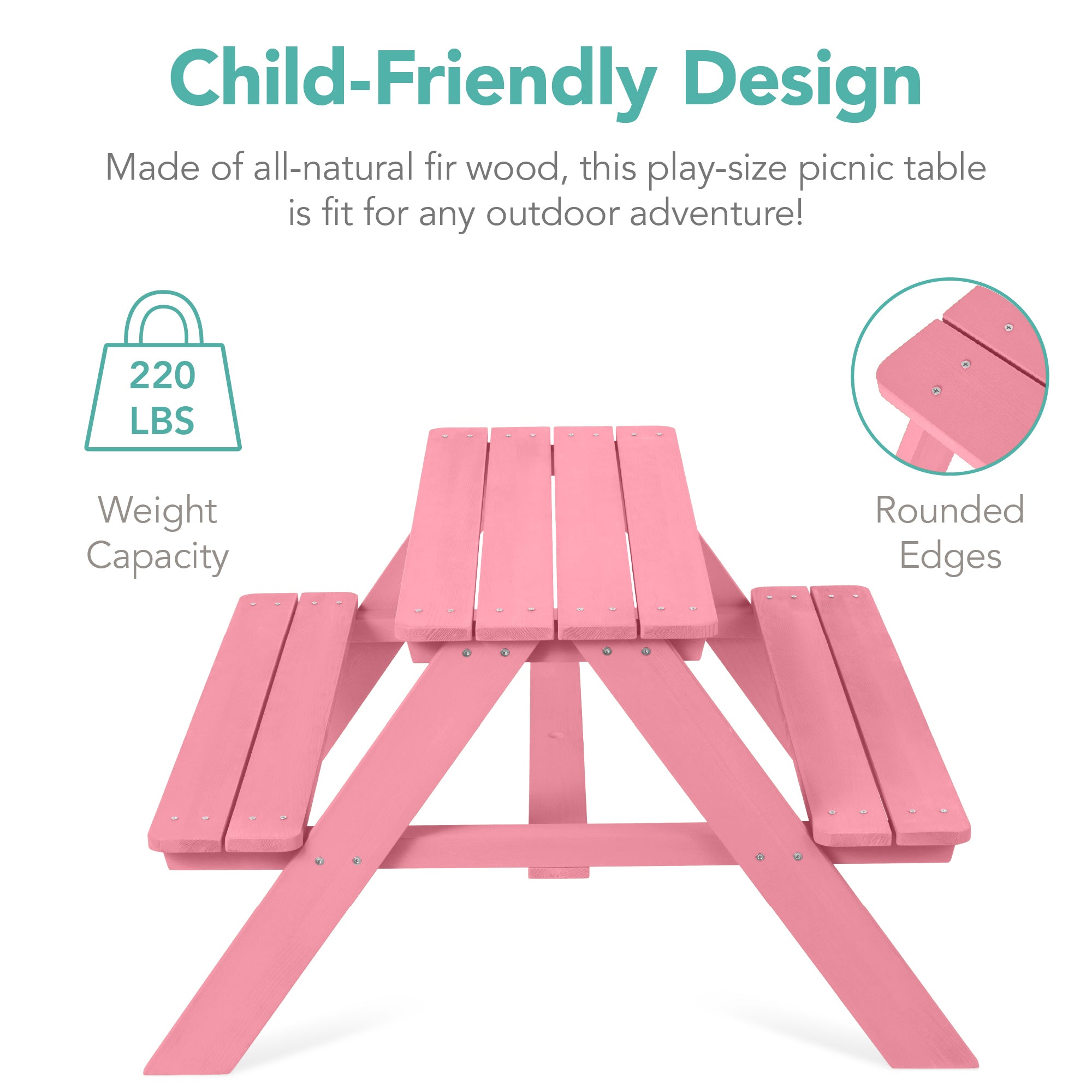 Kids Wooden Outdoor Picnic Table w/ Adjustable Umbrella, Built-In Seats