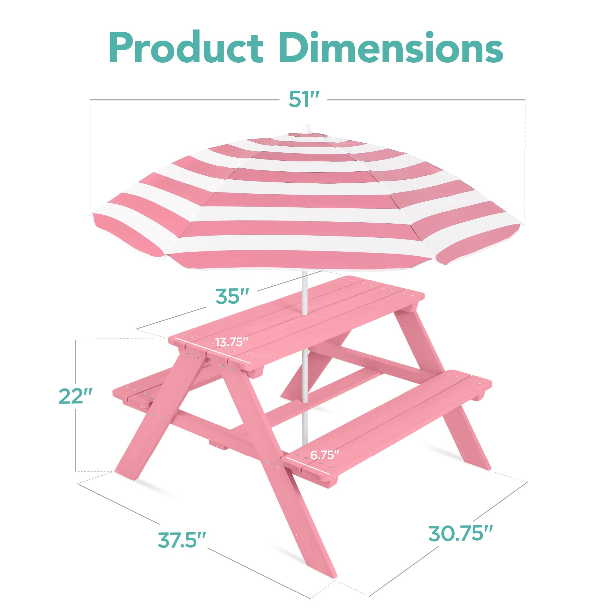 Kids Wooden Outdoor Picnic Table w/ Adjustable Umbrella, Built-In Seats