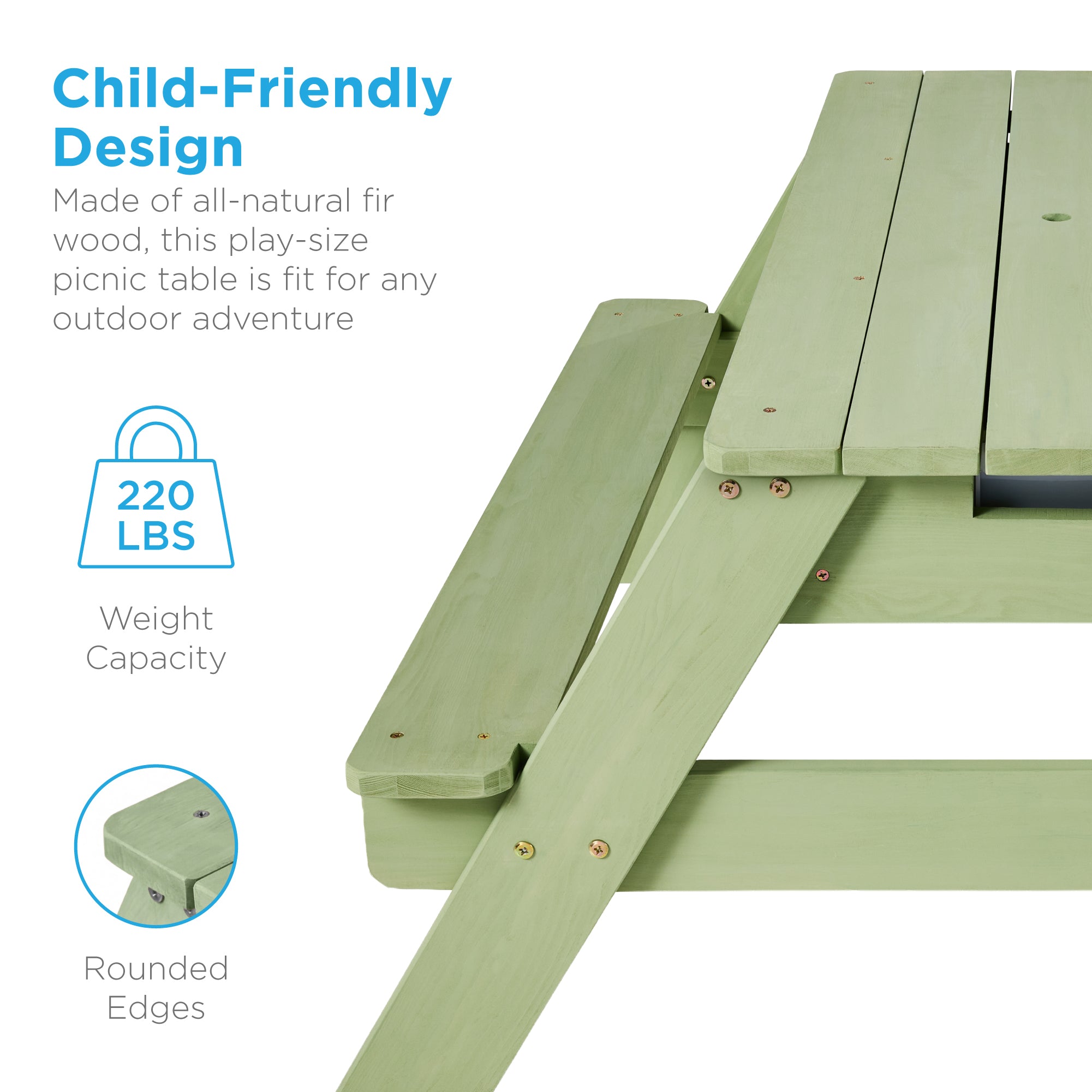 3-in-1 Kids Sand & Water Table Outdoor Wood Picnic Table w/ Umbrella