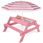 3-in-1 Kids Sand & Water Table Outdoor Wood Picnic Table w/ Umbrella