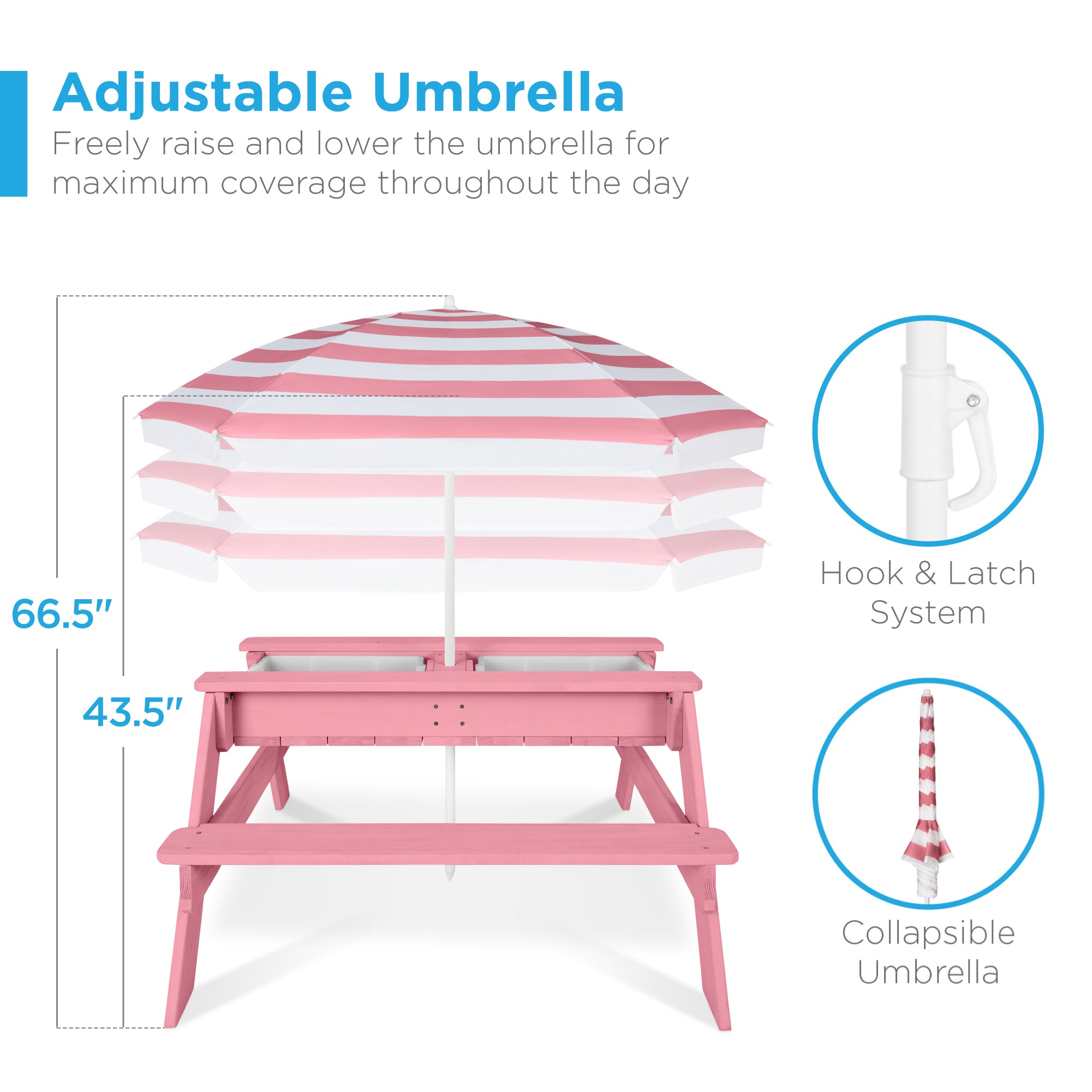 3-in-1 Kids Sand & Water Table Outdoor Wood Picnic Table w/ Umbrella