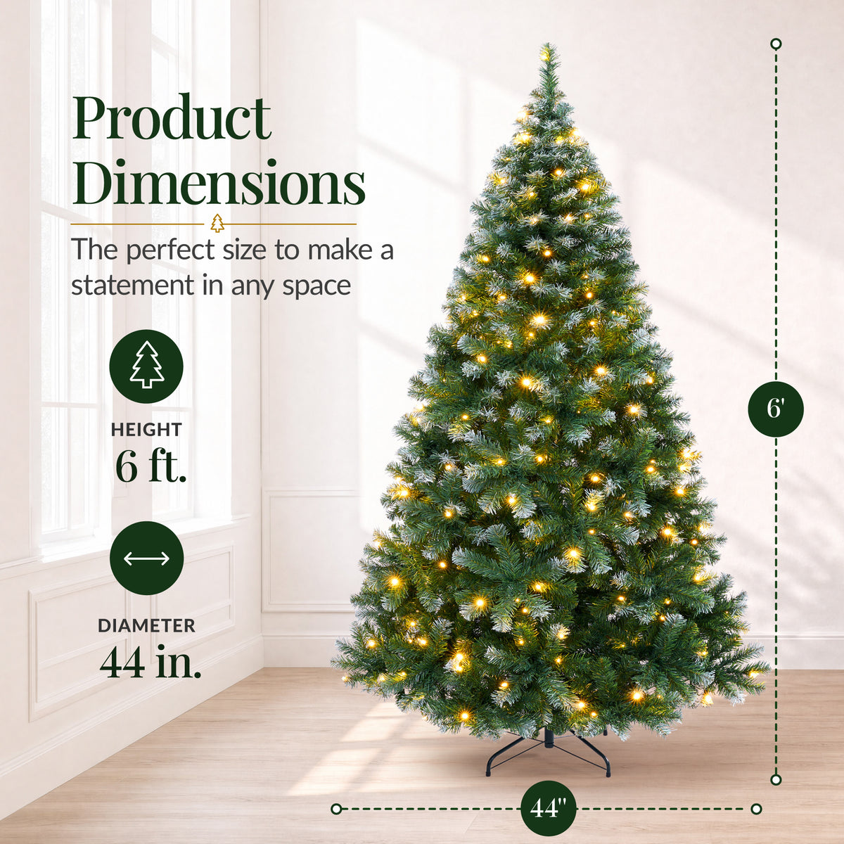 Pre-Lit Christmas Tree Frosted Artificial, White Lights, Frosted Green