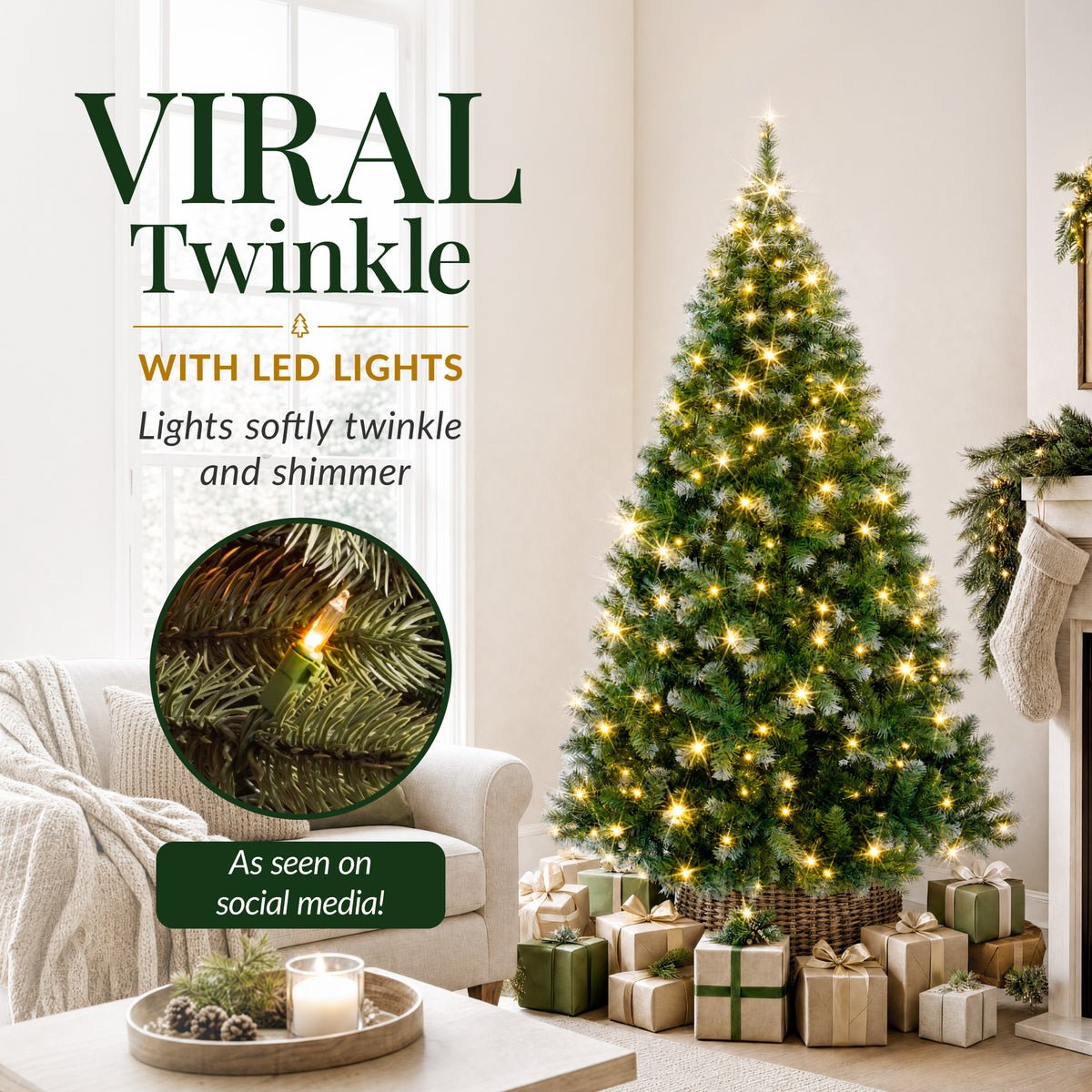 Pre-Lit Christmas Tree Frosted Artificial, White Lights, Frosted Green