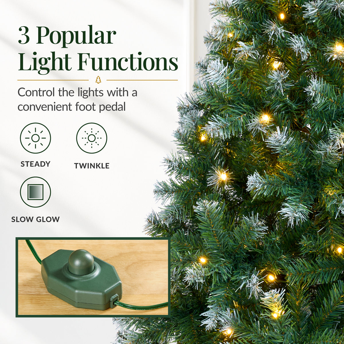Pre-Lit Christmas Tree Frosted Artificial, White Lights, Frosted Green