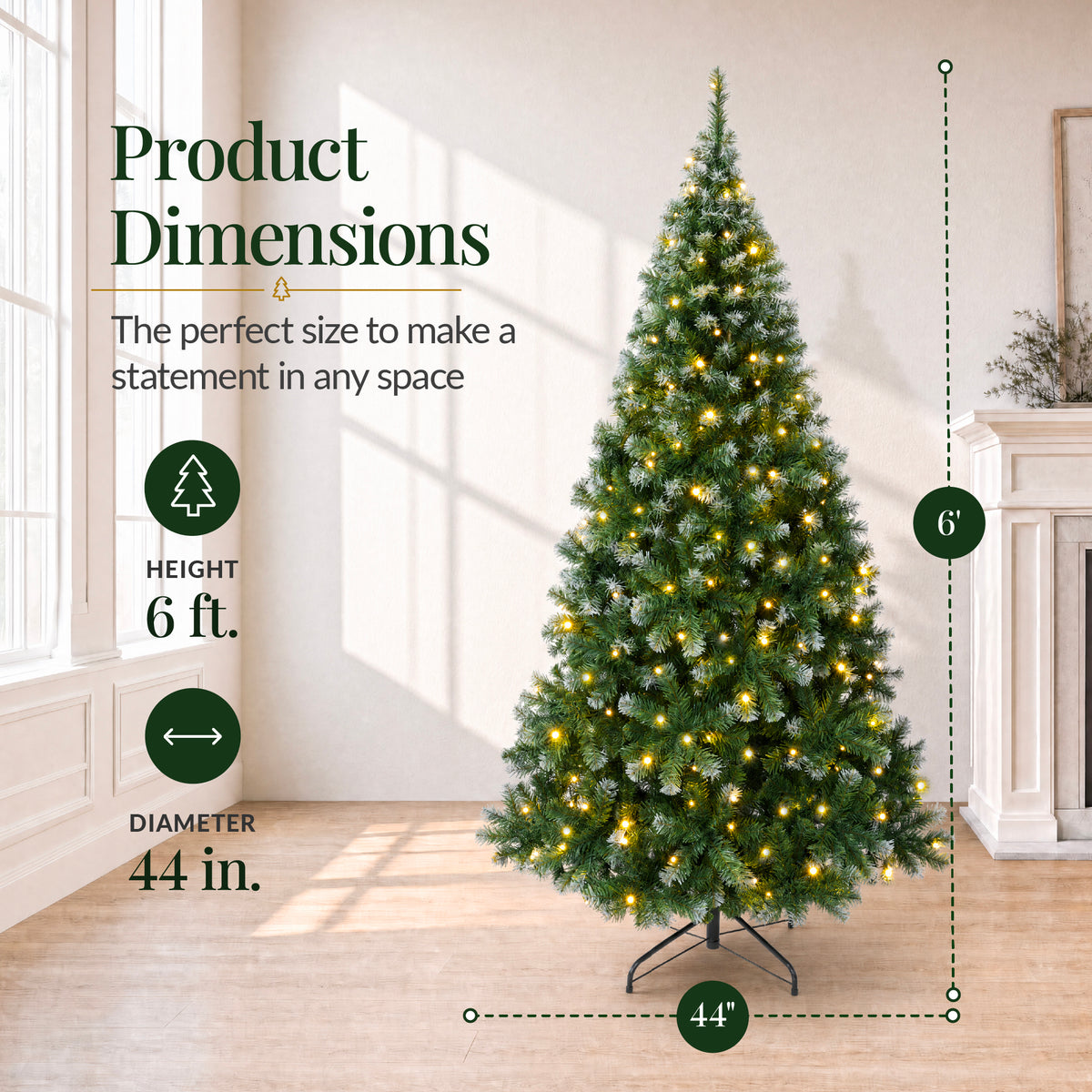 Pre-Lit Christmas Tree Frosted Artificial, White Lights, Frosted Green