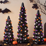 3Pc Ceramic Halloween Trees, Pre-Lit Pencil Tabletop Decoration LEDs
