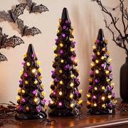 3Pc Ceramic Halloween Trees, Pre-Lit Pencil Tabletop Decoration LEDs