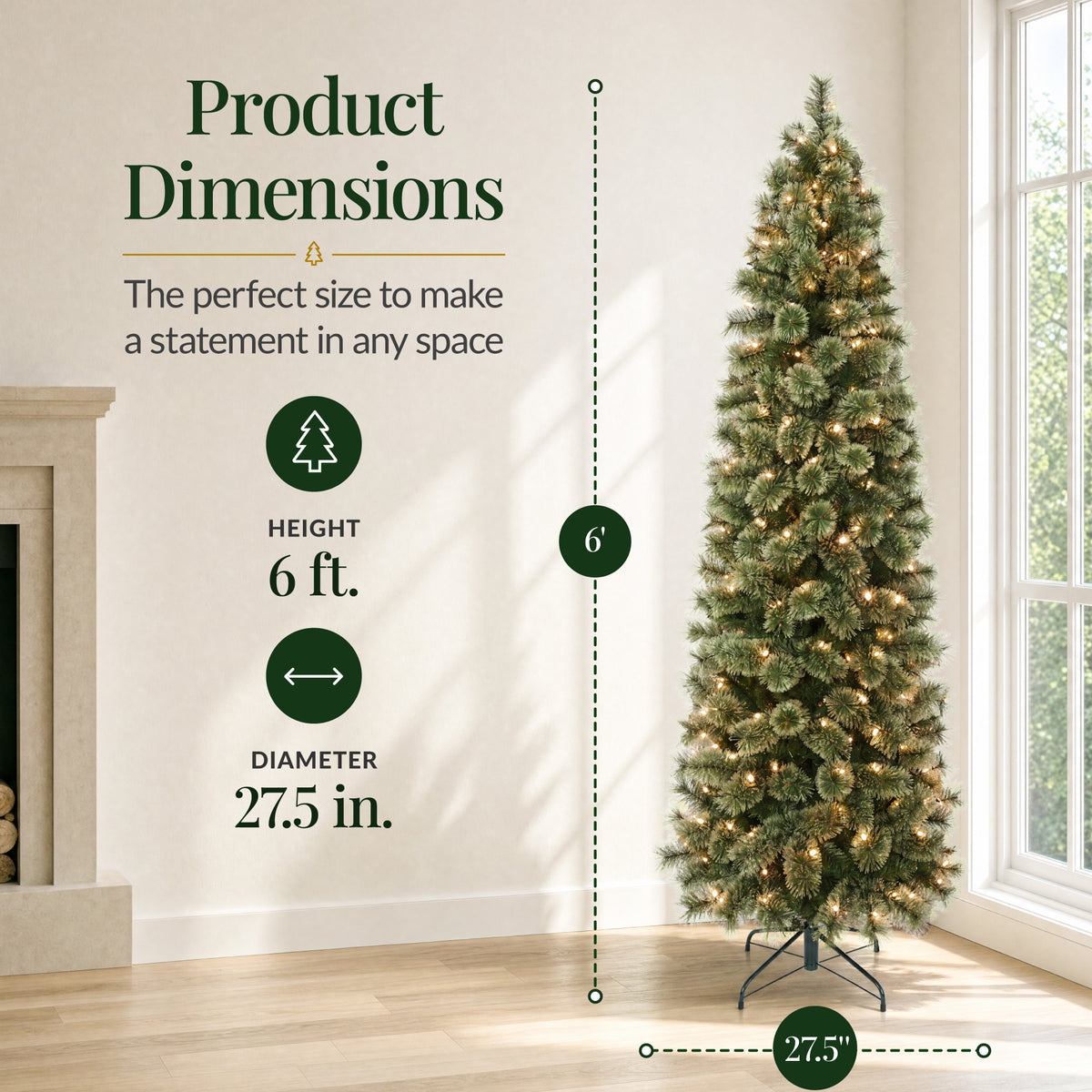 Pencil Cashmere Christmas Tree PreLit Decor Twinkling 2-in-1 LED Lights
