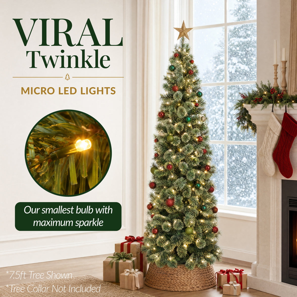Pencil Cashmere Christmas Tree PreLit Decor Twinkling 2-in-1 LED Lights