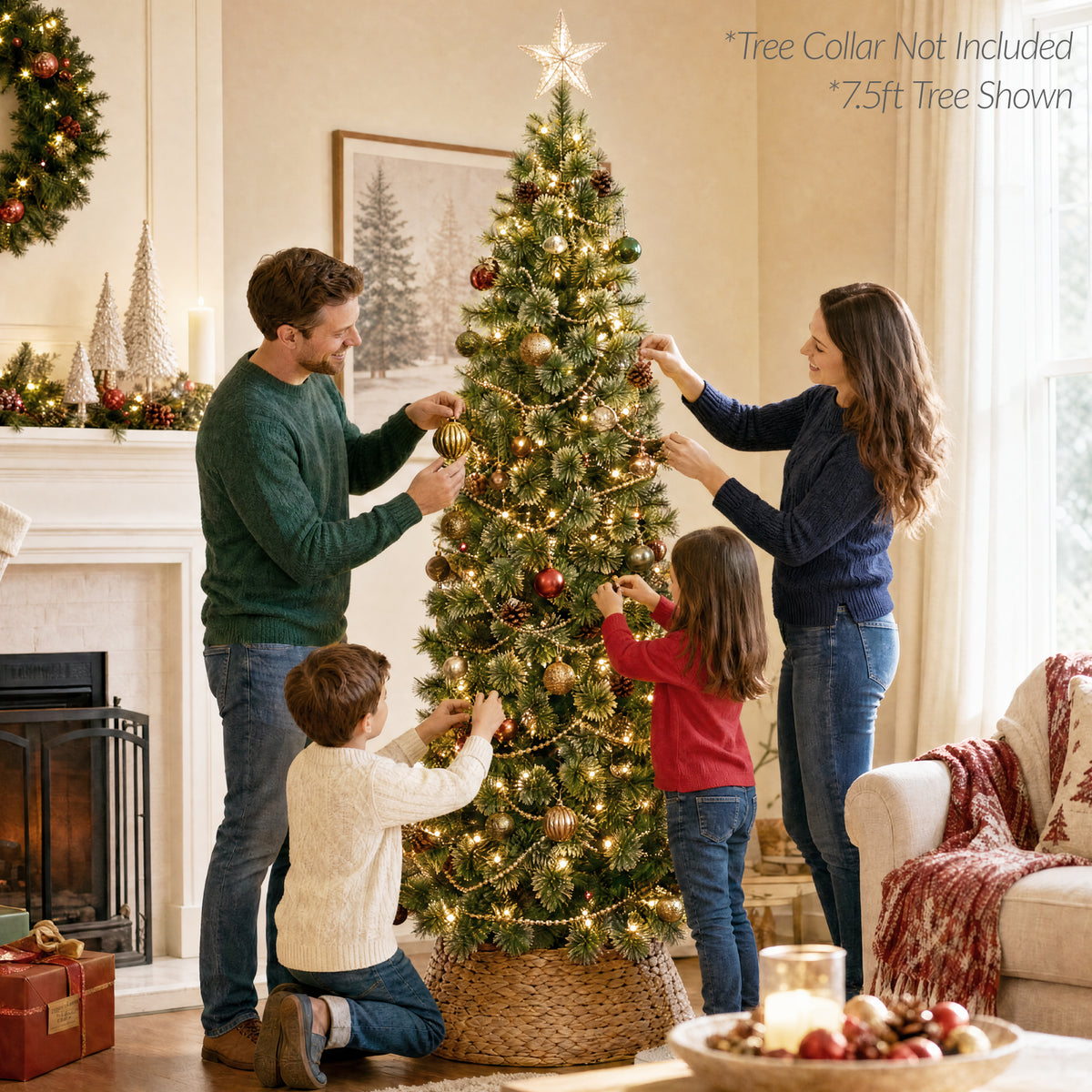 Pencil Cashmere Christmas Tree PreLit Decor Twinkling 2-in-1 LED Lights