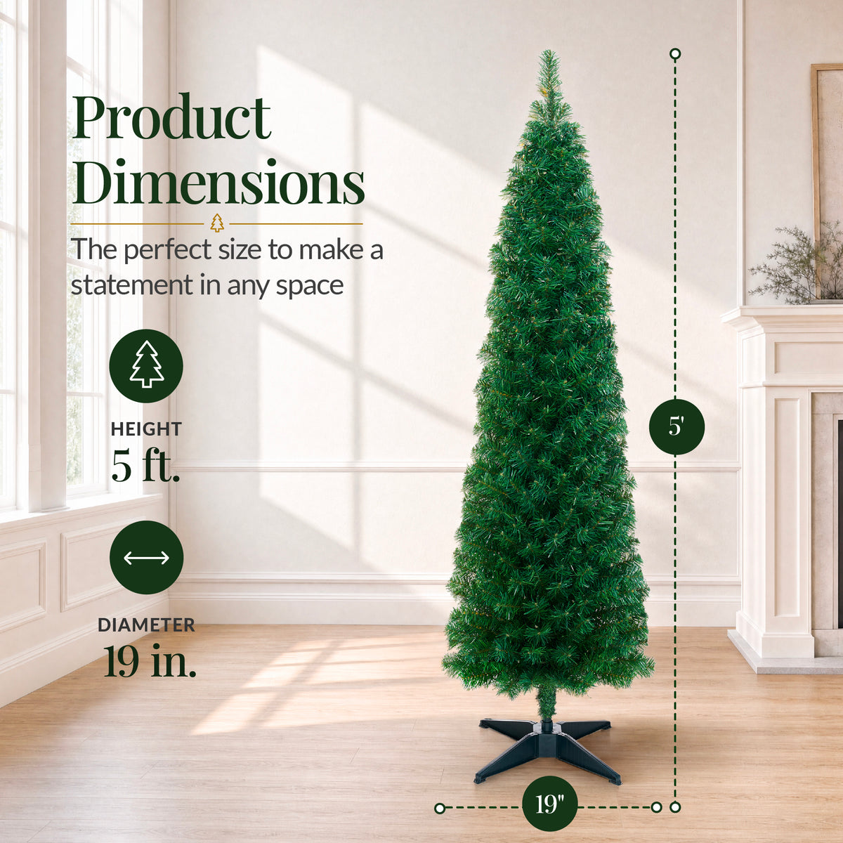 Artificial Christmas Tree, Slim Unlit Spruce Realistic w/ Base