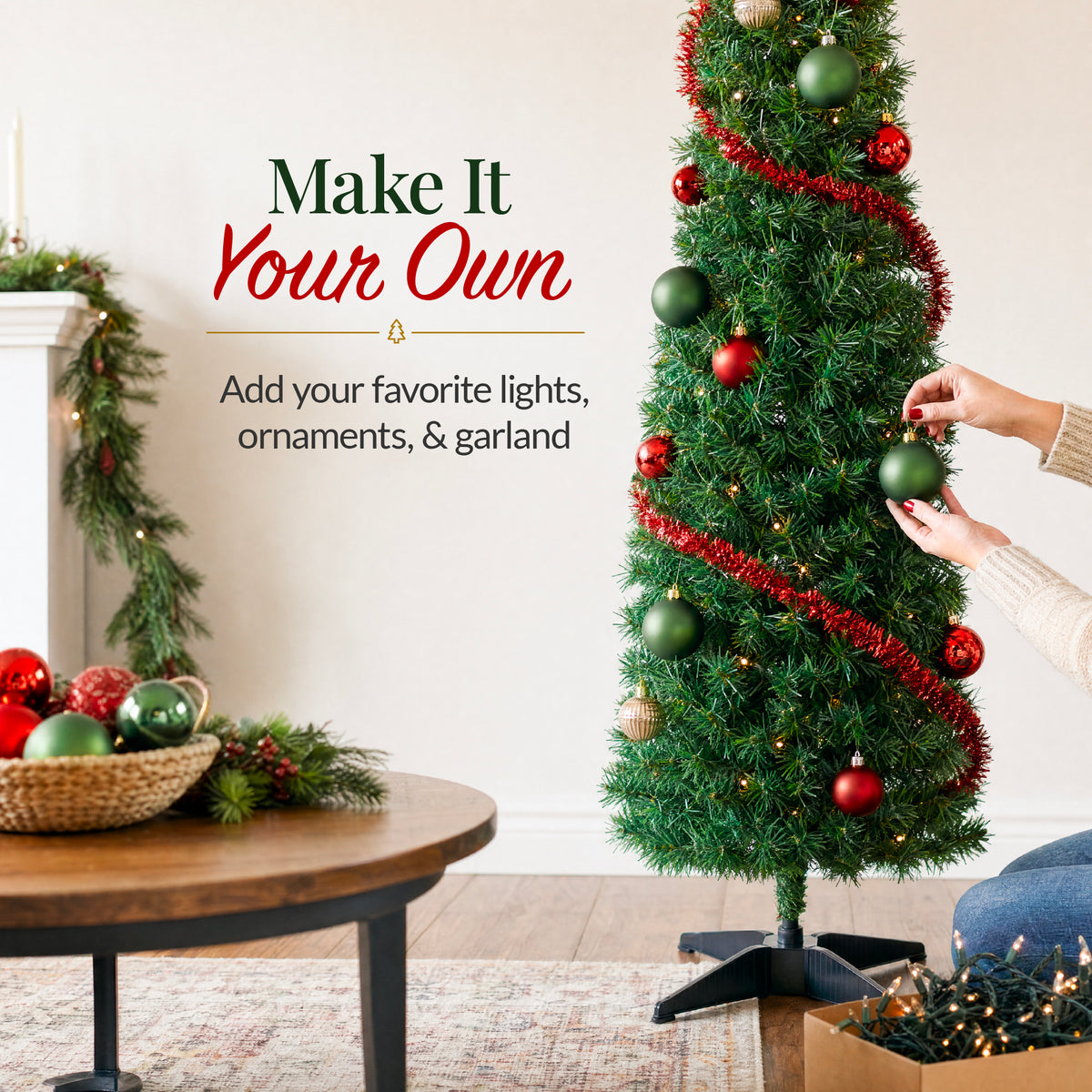 Artificial Christmas Tree, Slim Unlit Spruce Realistic w/ Base