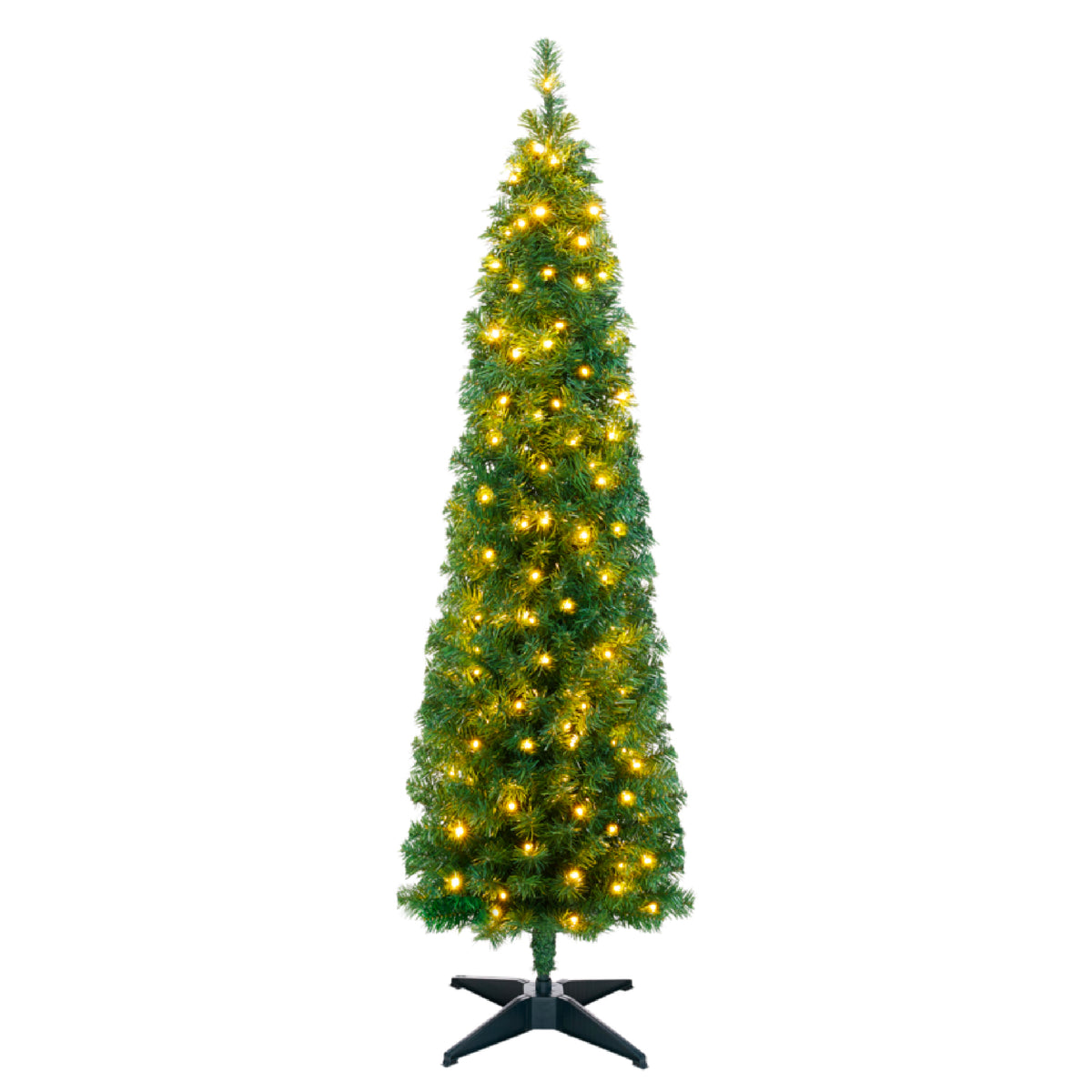 Artificial Christmas Tree, Slim Pre-lit Spruce Realistic w/ Base