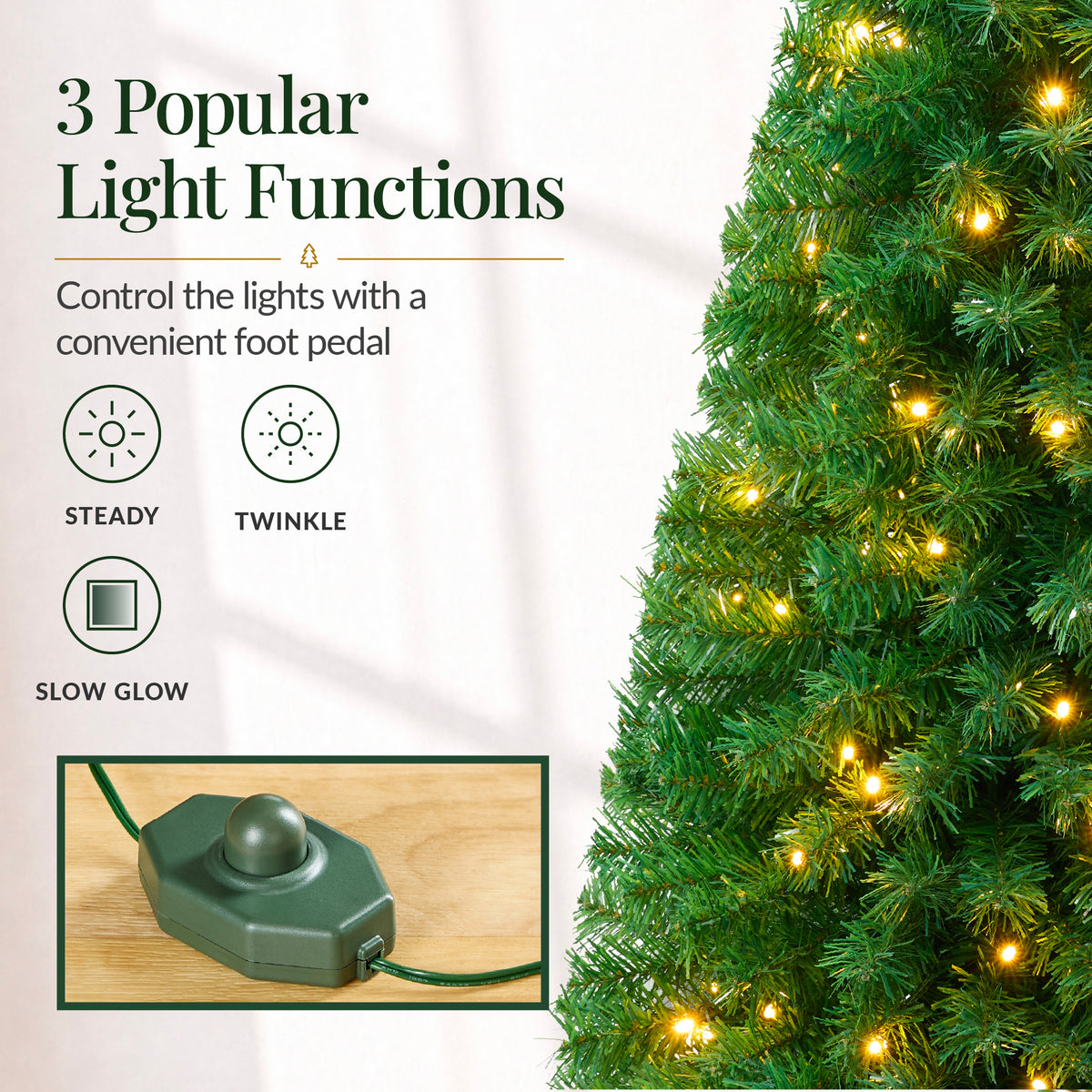 Artificial Christmas Tree, Slim Pre-lit Spruce Realistic w/ Base