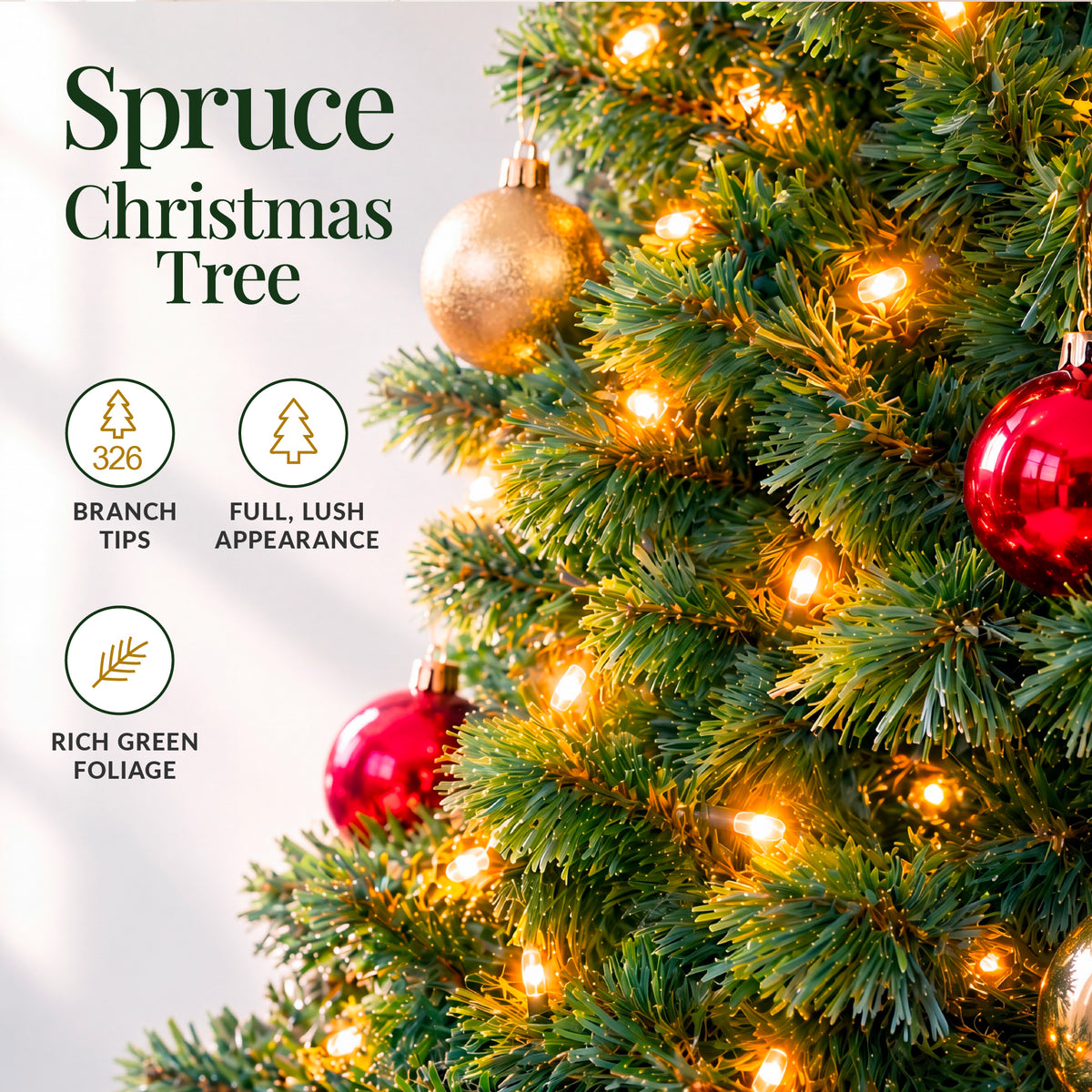 Artificial Christmas Tree, Slim Pre-lit Spruce Realistic w/ Base