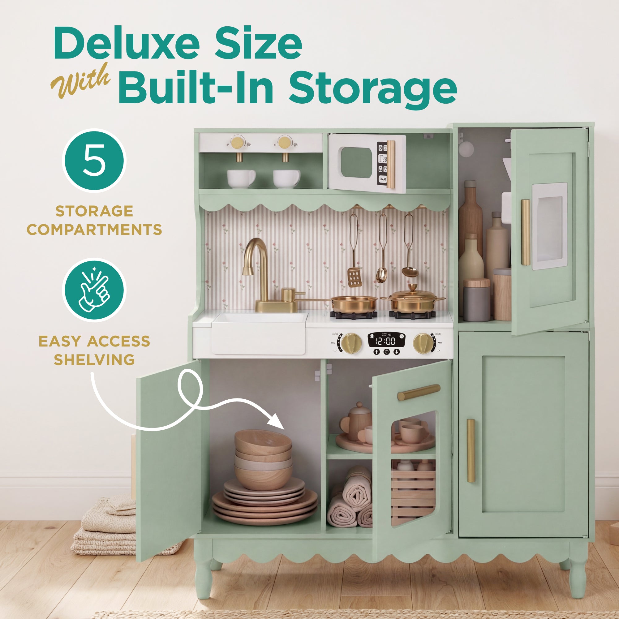 Kids Pretend Play Cottage Kitchen with 11 Accessories, Espresso Machine