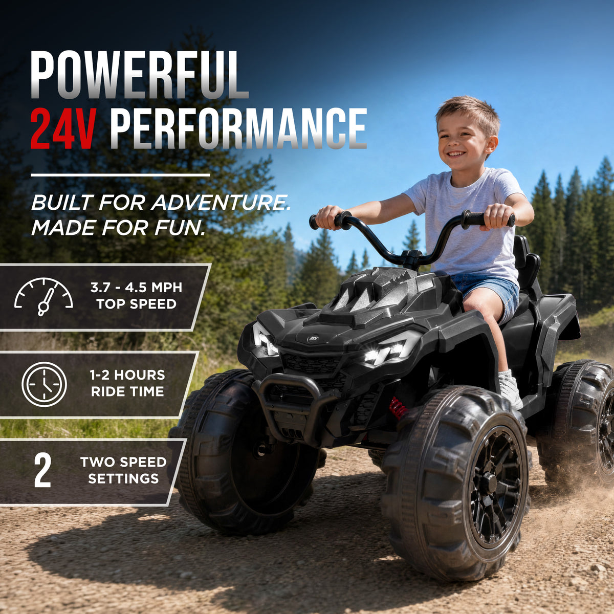 24V Ride-On Toy Kids Electric ATV with Dual Motors, Suspension, 4.5 MPH Max