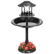 Solar Lighted Outdoor Pedestal Bird Bath w/ Planter, Decorative Bird Cage