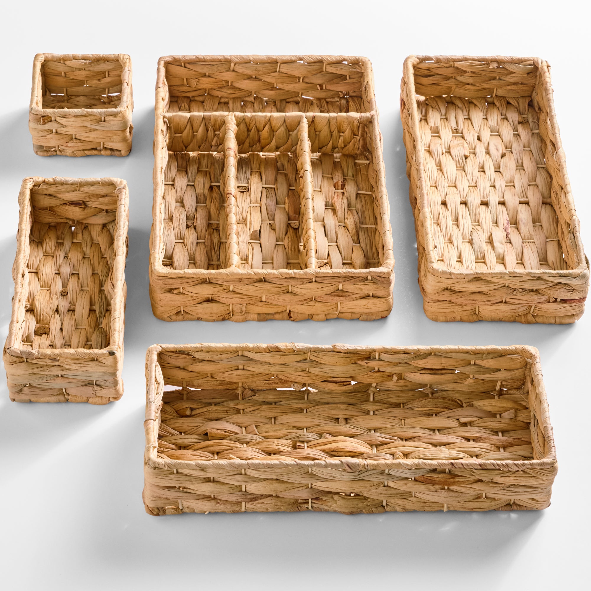 5PC Flatware Organizer Set, Woven Modular Silverware & Utensil Drawer Trays