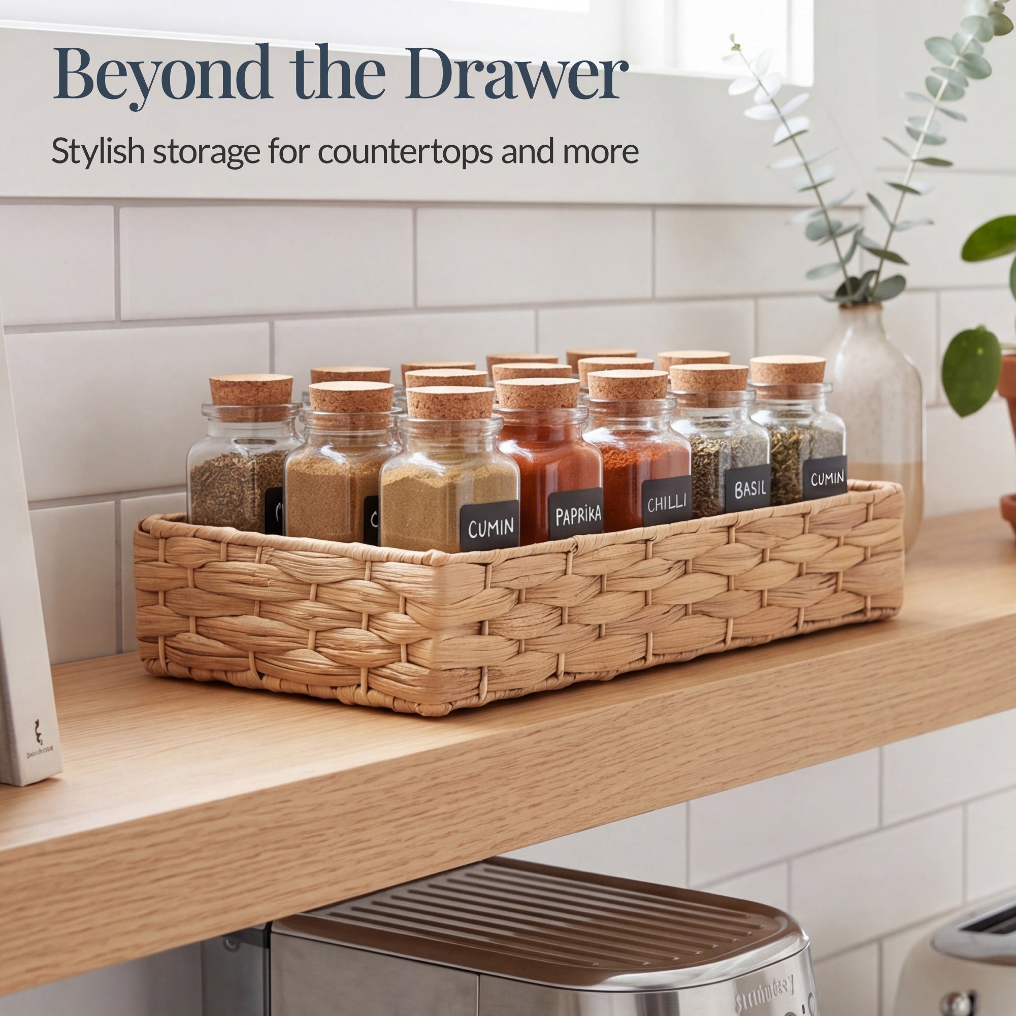 5PC Flatware Organizer Set, Woven Modular Silverware & Utensil Drawer Trays