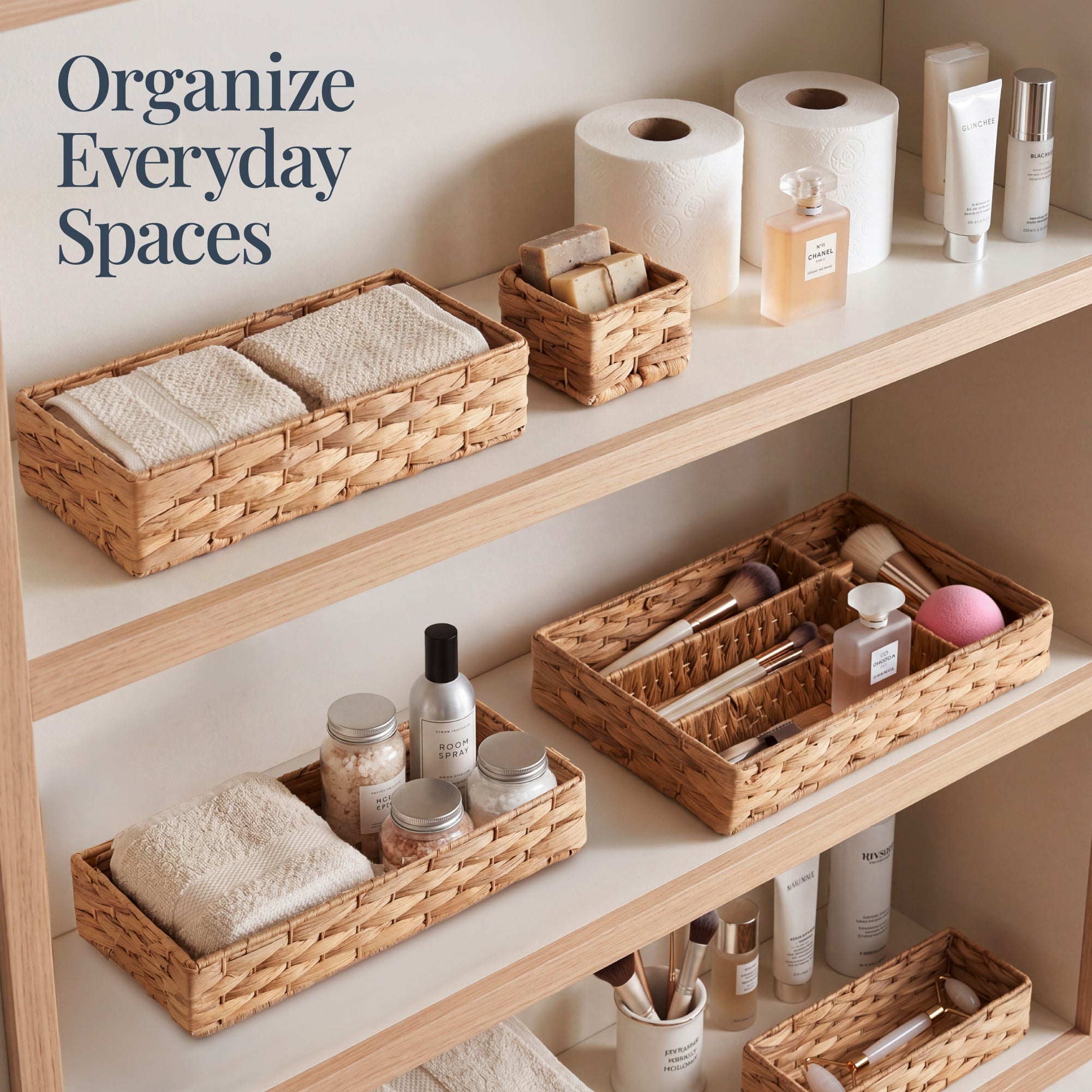 5PC Flatware Organizer Set, Woven Modular Silverware & Utensil Drawer Trays