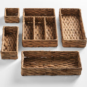 5PC Flatware Organizer Set, Woven Modular Silverware & Utensil Drawer Trays