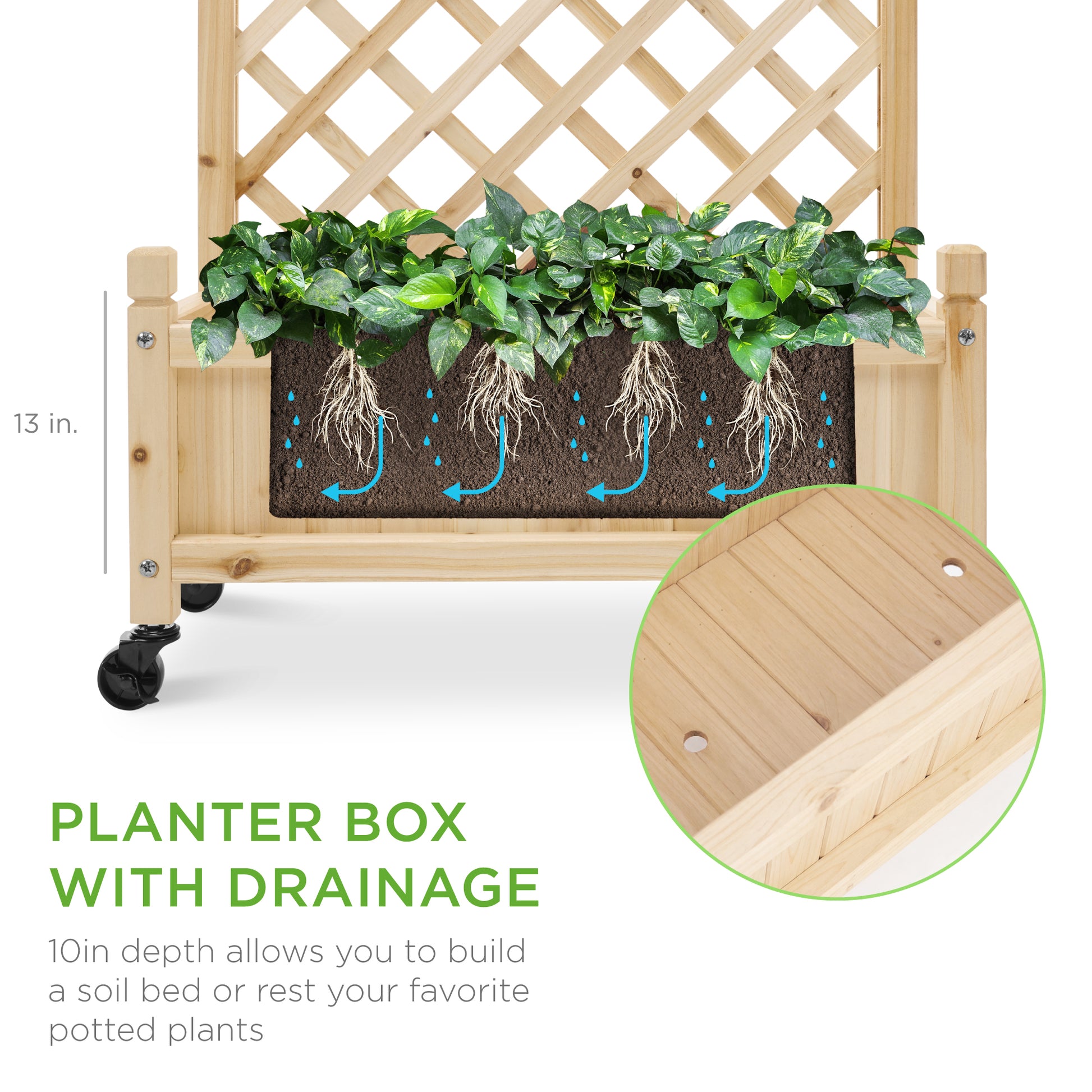 raised garden planter with trellis Best Choice Products Set of 2 48in Wood Planter Box & Diamond Lattice Trellis, w/ Drainage, Optional Wheels