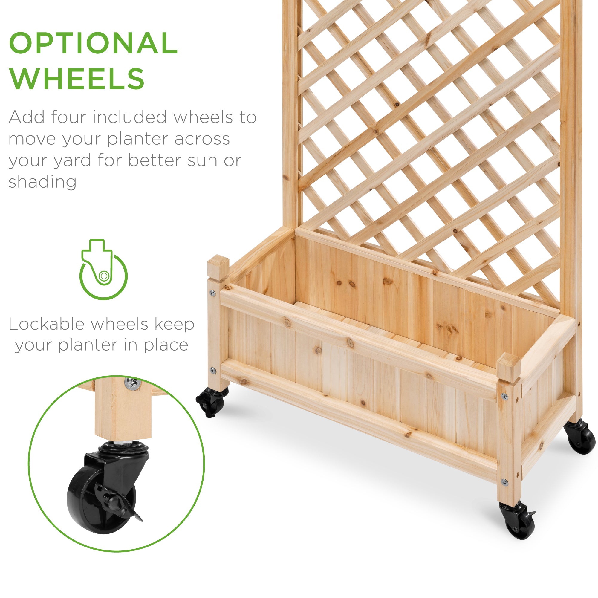 best planter with trellis Set of 2 Wood Planter Box & Lattice Trellis w/ Optional Wheels