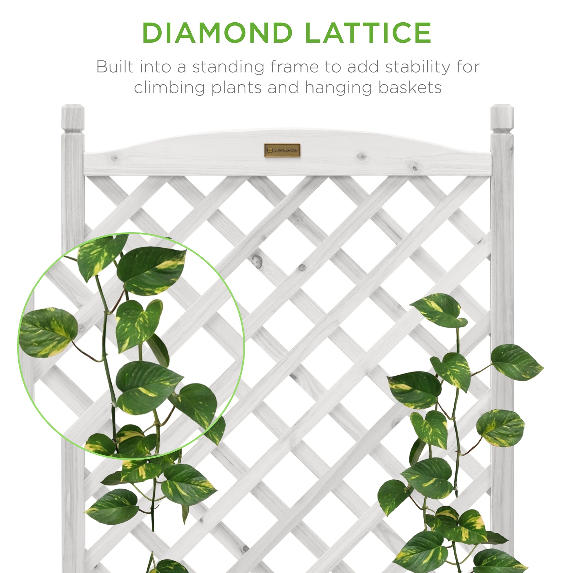 Set of 2 Wood Planter Box & Lattice Trellis w/ Optional Wheels - 48in