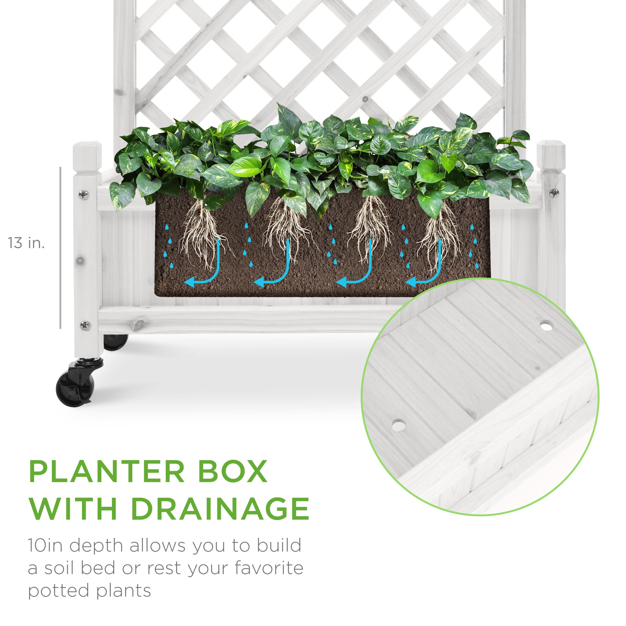 Set of 2 Wood Planter Box & Lattice Trellis w/ Optional Wheels - 48in