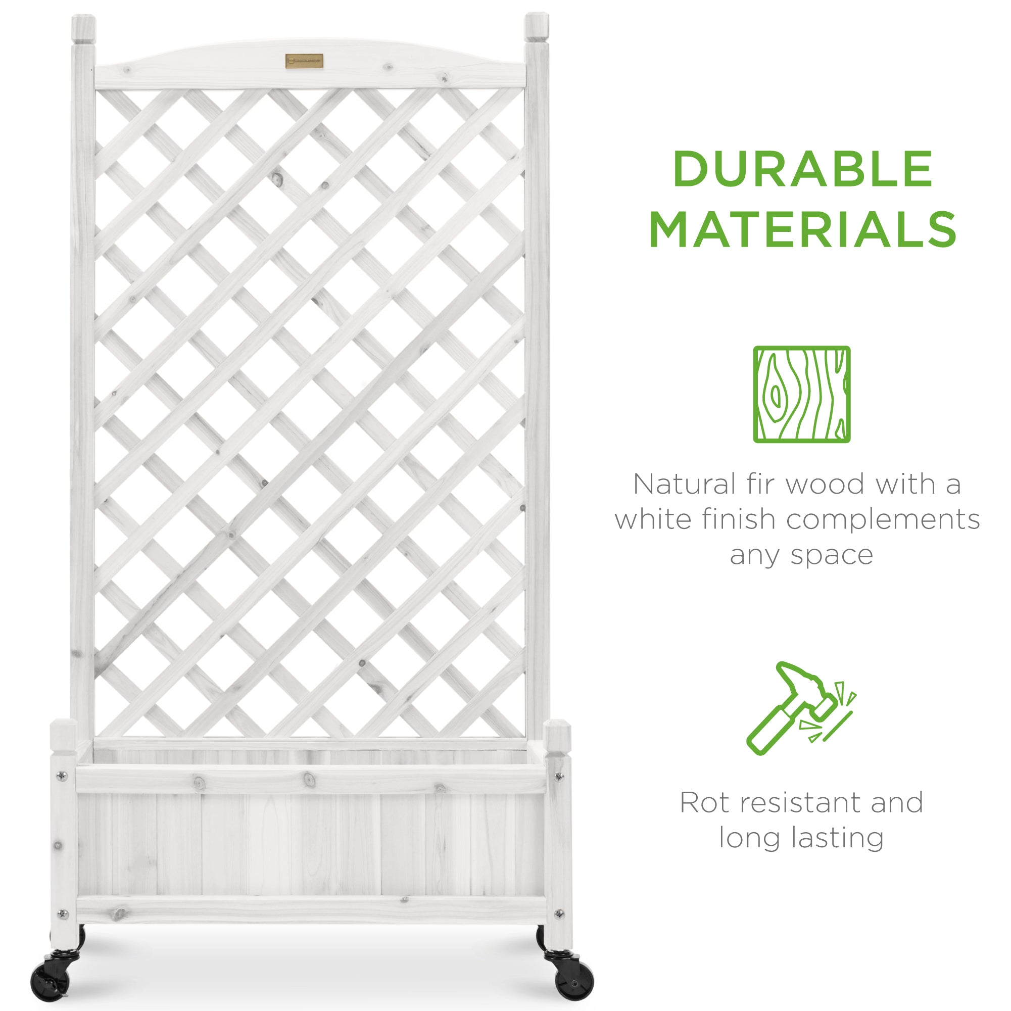 Set of 2 Wood Planter Box & Lattice Trellis w/ Optional Wheels - 48in