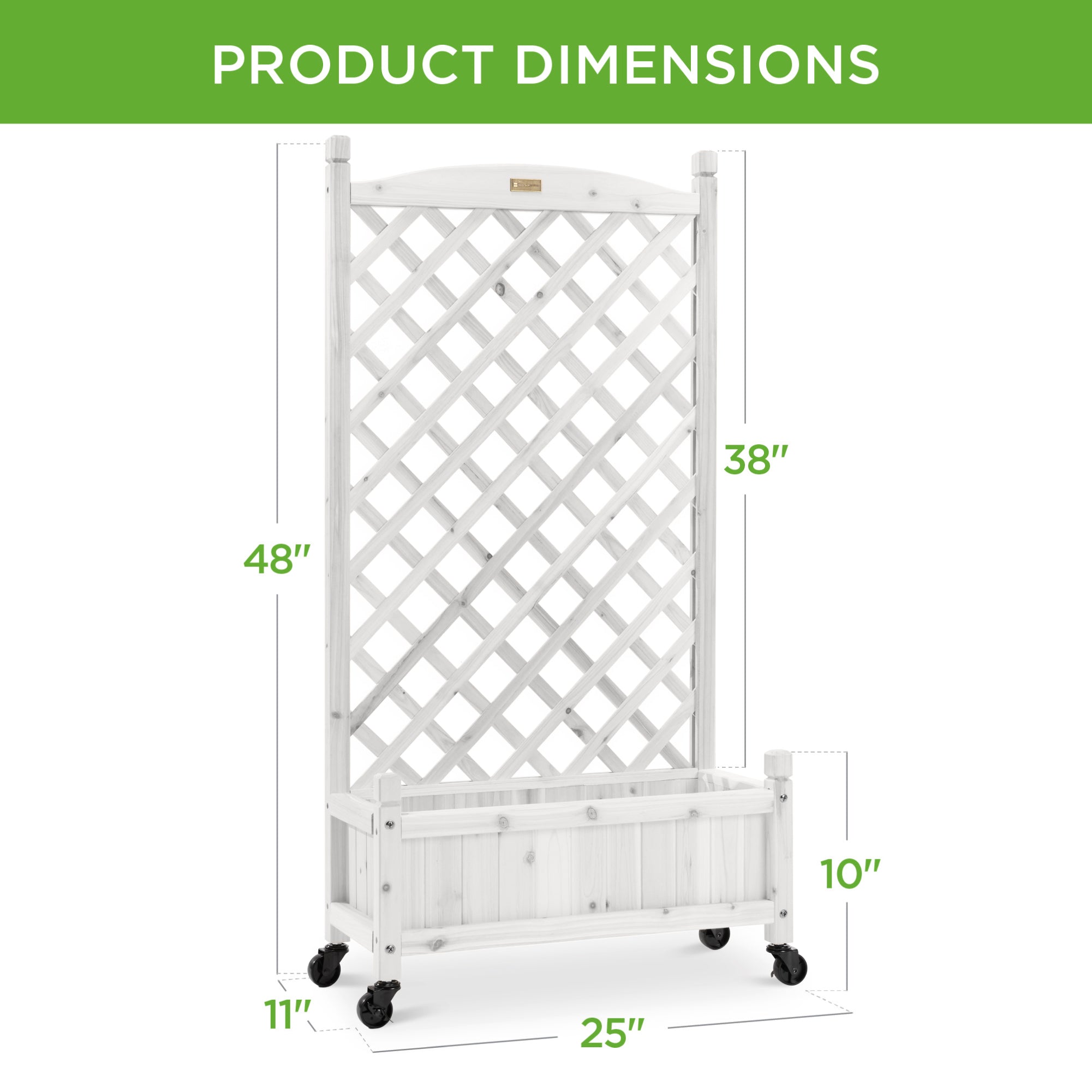 Set of 2 Wood Planter Box & Lattice Trellis w/ Optional Wheels - 48in