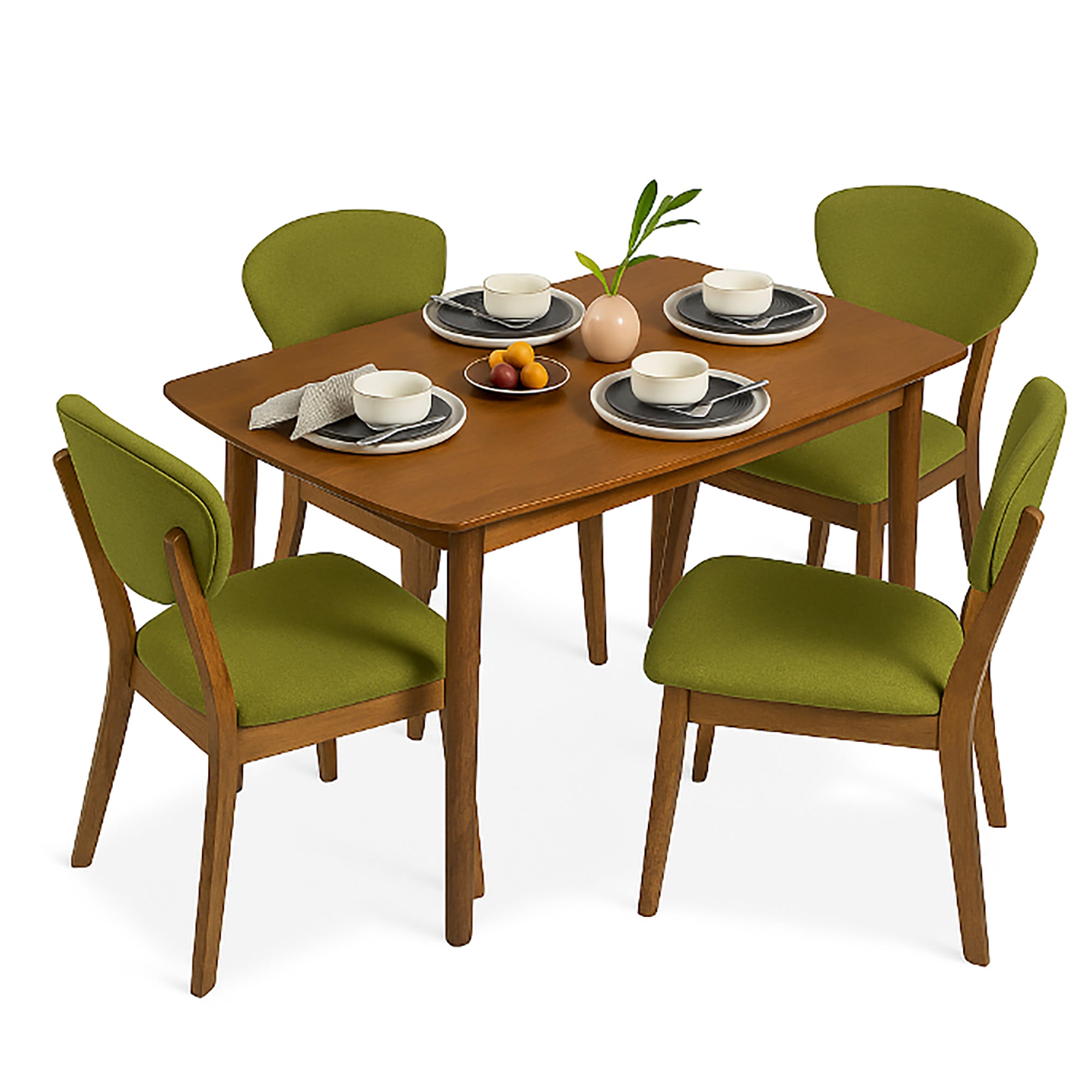5-Piece Wooden Mid-Century Modern Dining Set w/ 4 Chairs, Padded Seat & Back
