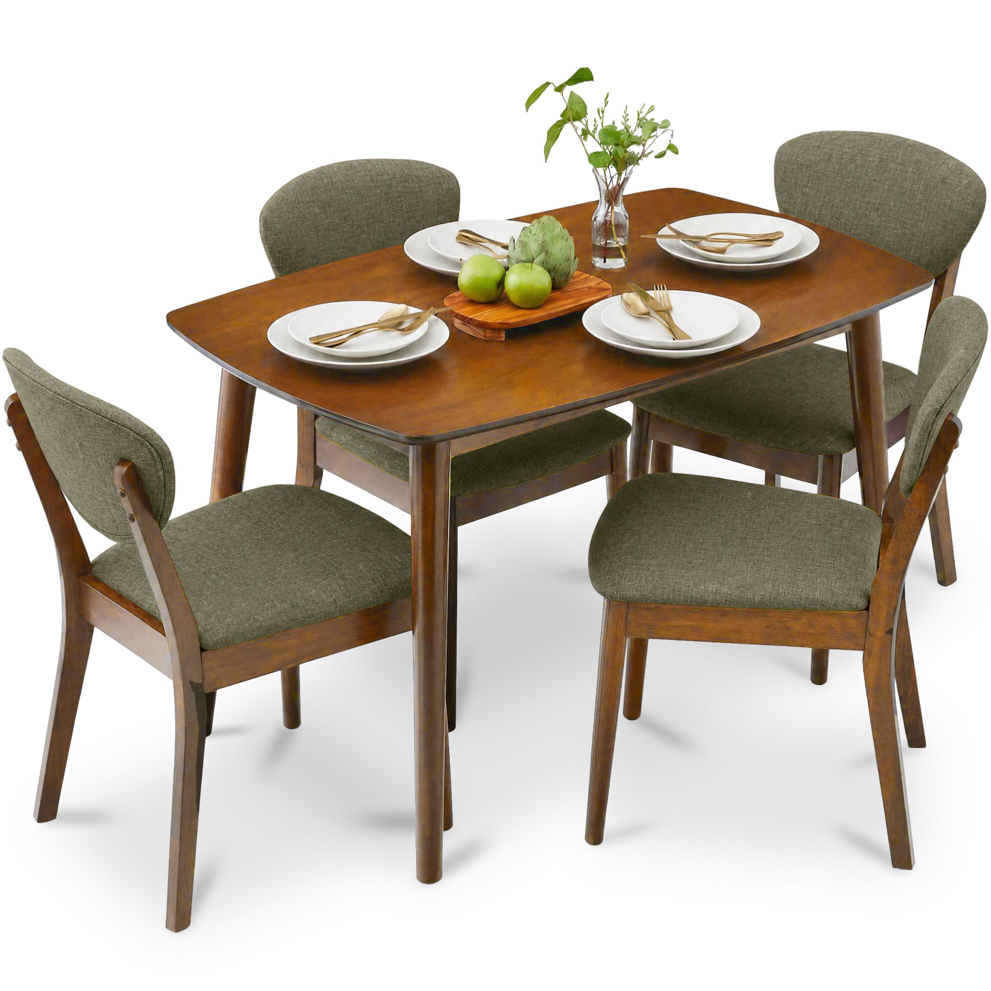 【573本限定】嘉之助 LAWSON BUYERS CHOICE 5-Piece Wooden Mid-Century Modern Dining Set w/ 4 Chairs, Padded