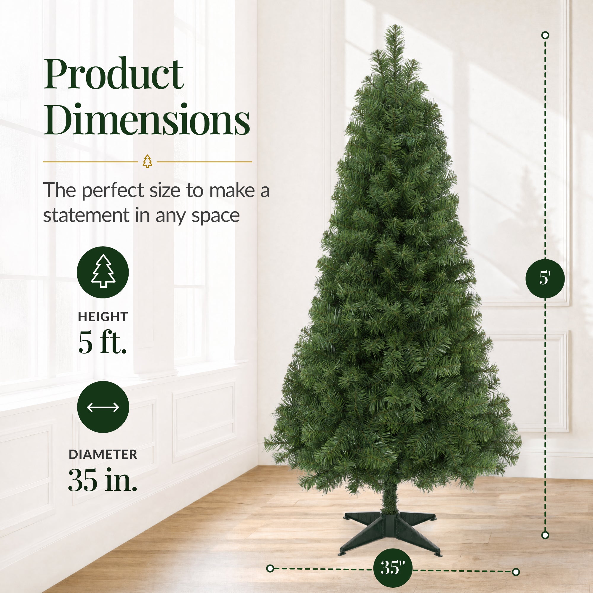 Artificial Christmas Tree, Slim Unlit Spruce Realistic w/ Base