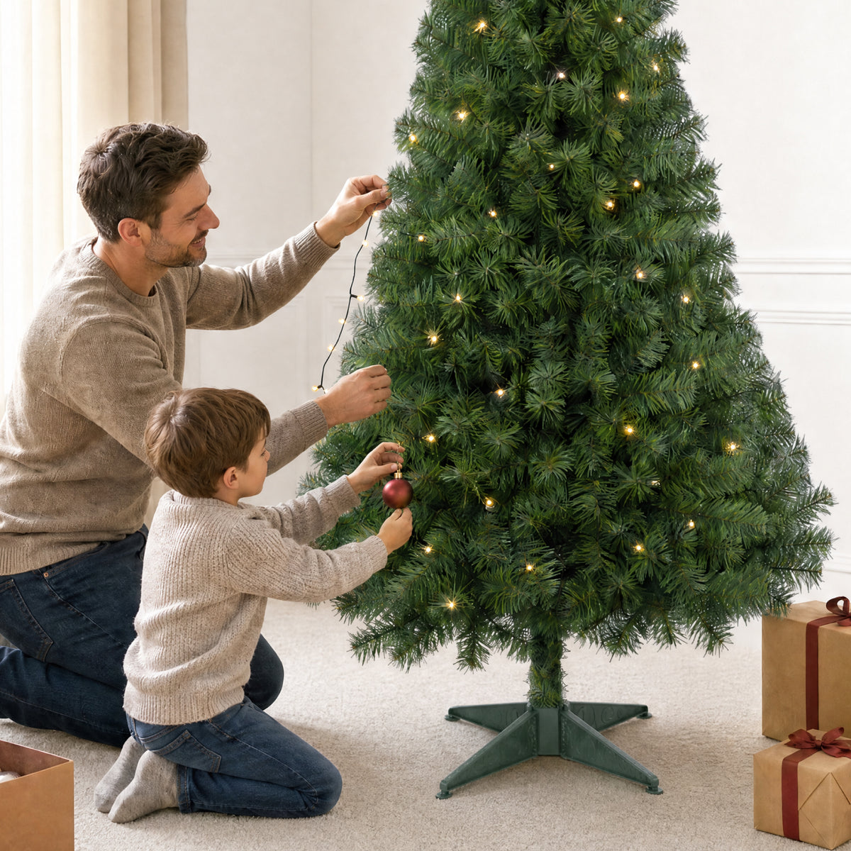Artificial Christmas Tree, Slim Unlit Spruce Realistic w/ Base