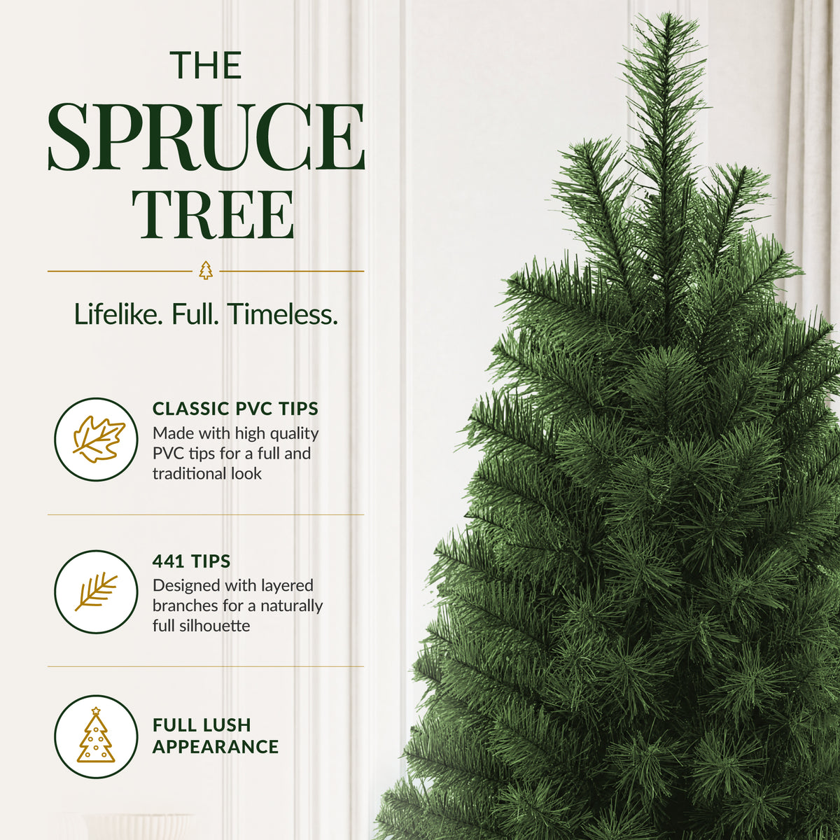 Artificial Christmas Tree, Slim Unlit Spruce Realistic w/ Base