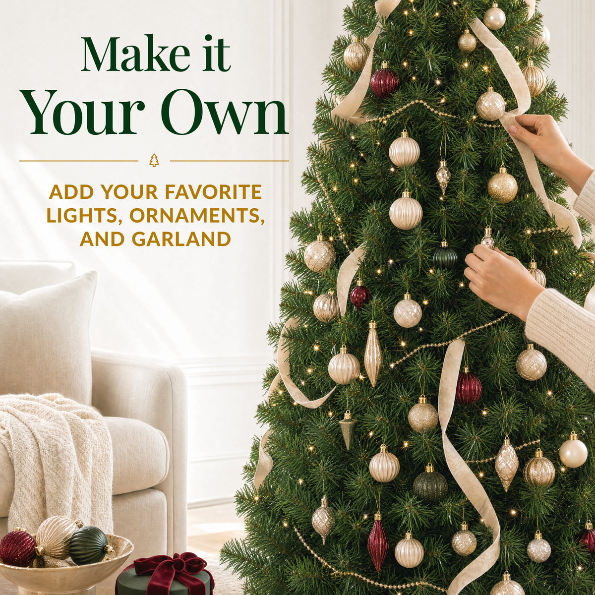Artificial Christmas Tree, Slim Unlit Spruce Realistic w/ Base