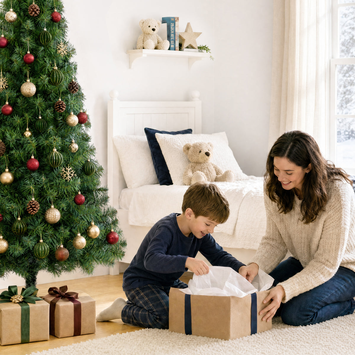 Artificial Christmas Tree, Slim Unlit Spruce Realistic w/ Base