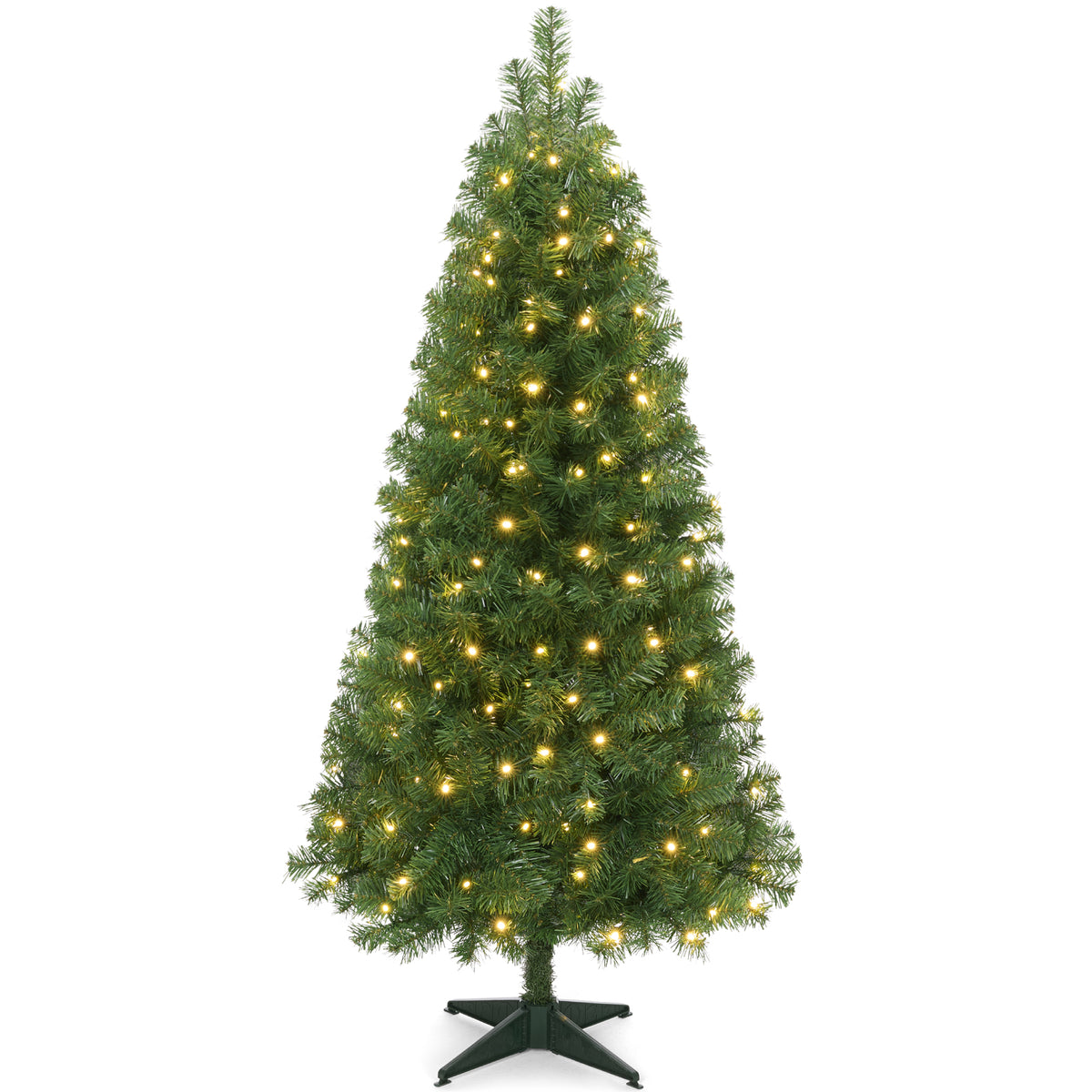 Artificial Christmas Tree, Slim Pre-lit Spruce Realistic w/ Base
