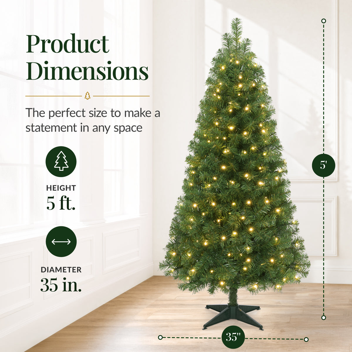Artificial Christmas Tree, Slim Pre-lit Spruce Realistic w/ Base