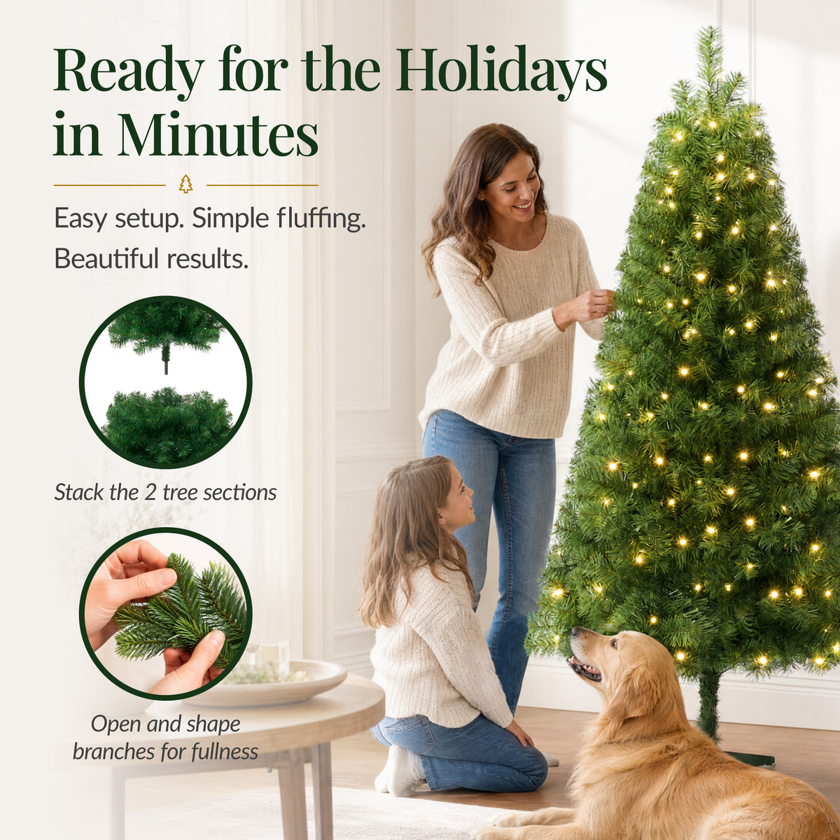 Artificial Christmas Tree, Slim Pre-lit Spruce Realistic w/ Base