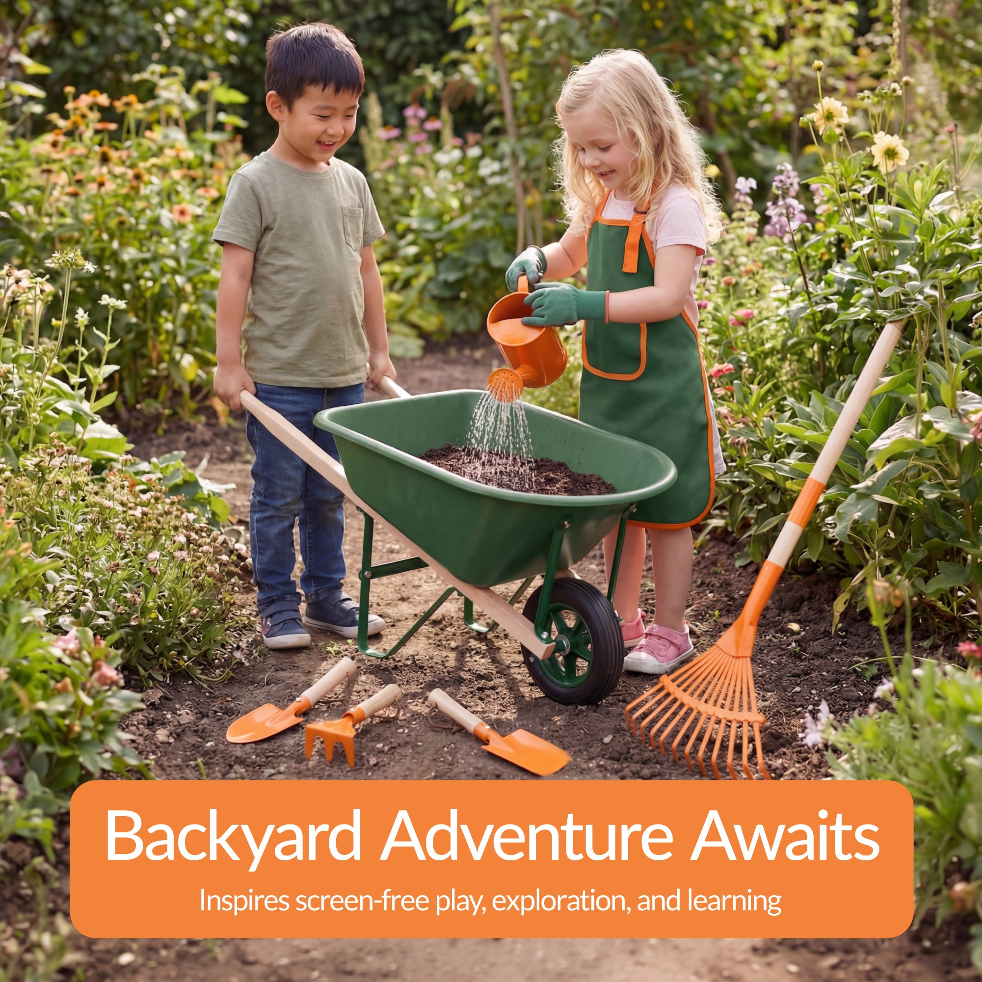 Kids Wheelbarrow and 8pc Gardening Tool Set