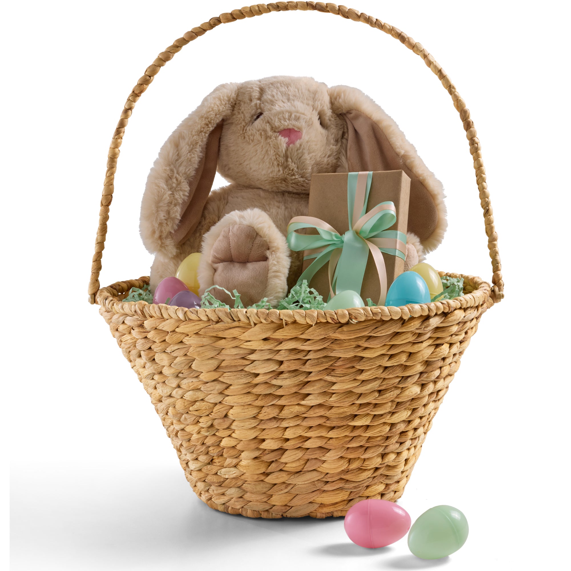 Easter Basket, Large Woven Easter Basket for Kids w/ Collapsible Handle