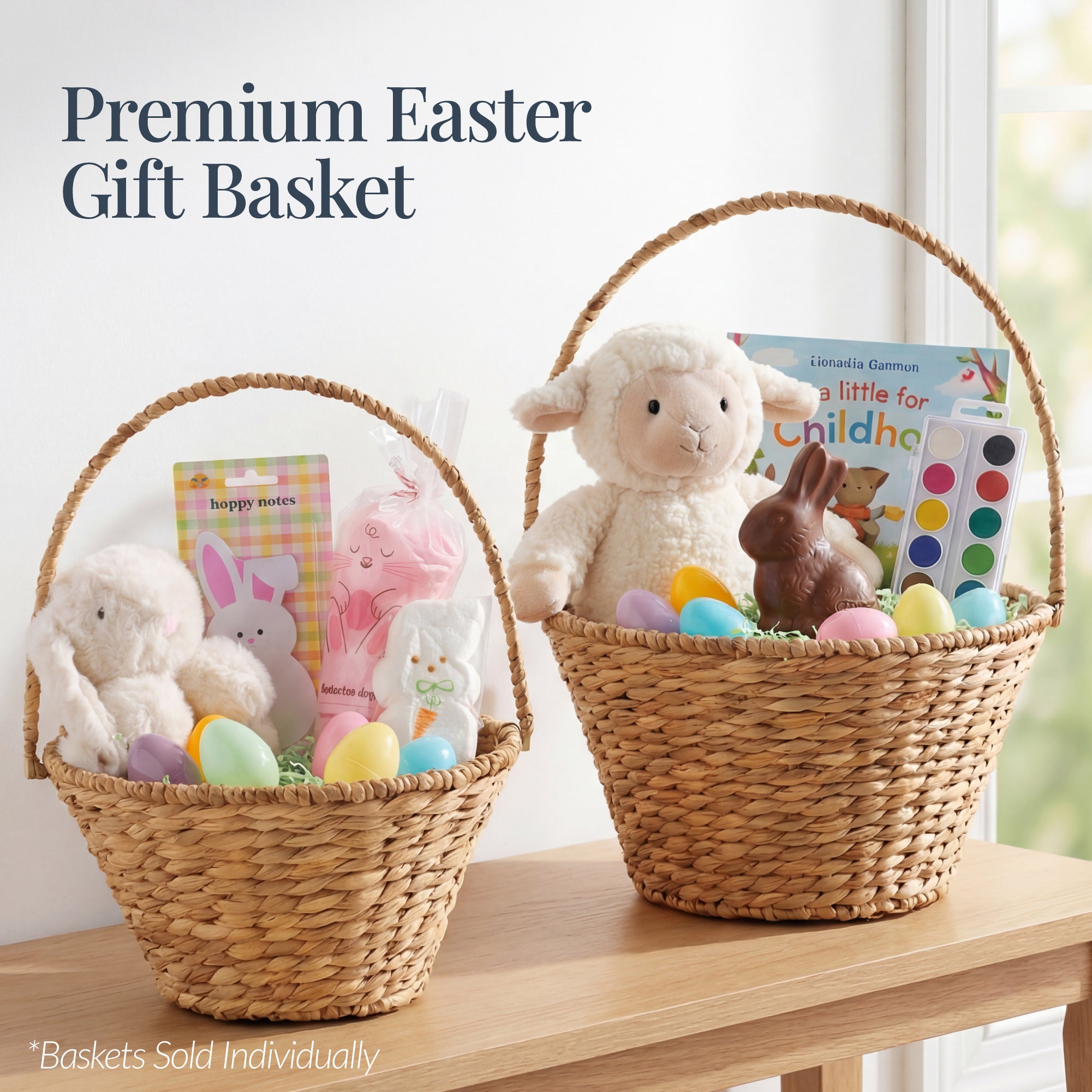 Easter Basket, Large Woven Easter Basket for Kids w/ Collapsible Handle