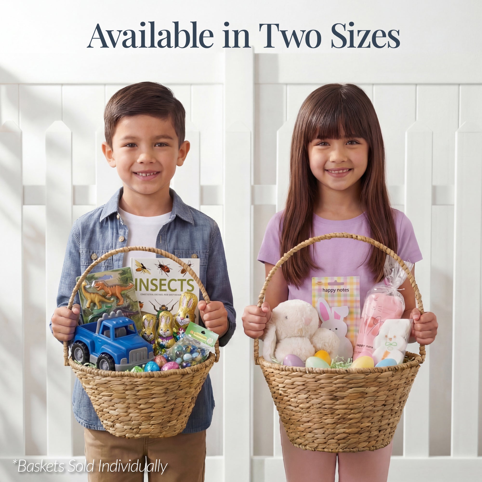 Easter Basket, Large Woven Easter Basket for Kids w/ Collapsible Handle