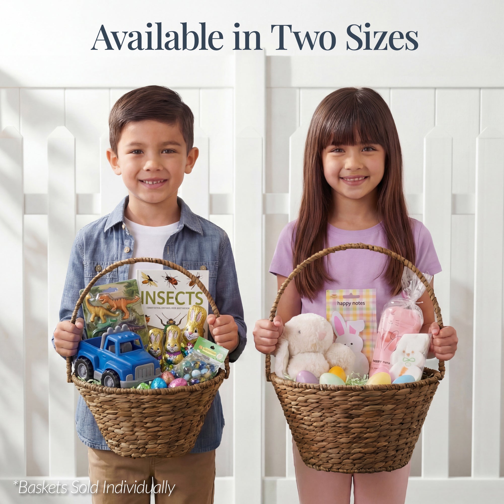 Easter Basket, Large Woven Easter Basket for Kids w/ Collapsible Handle